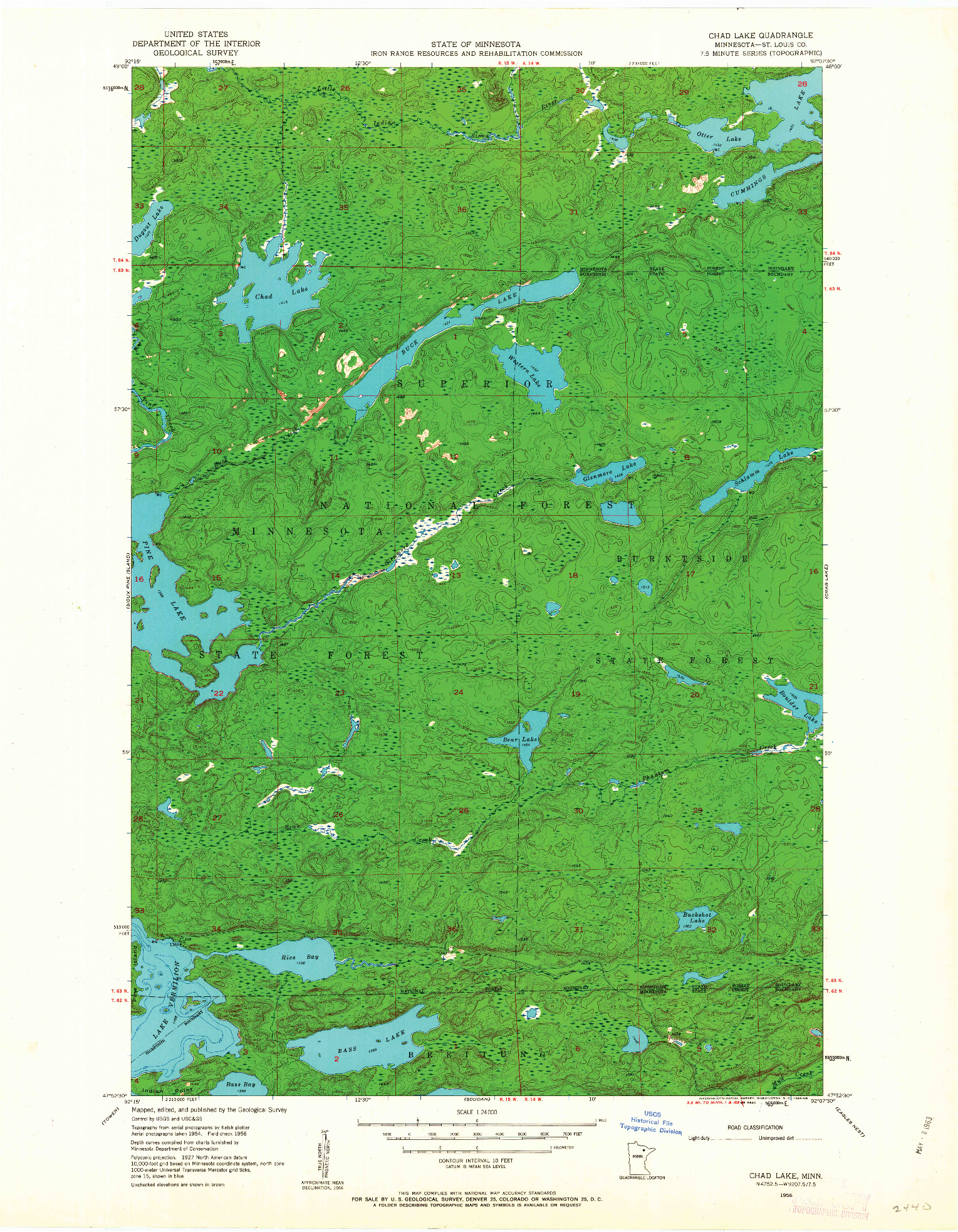 USGS 1:24000-SCALE QUADRANGLE FOR CHAD LAKE, MN 1956