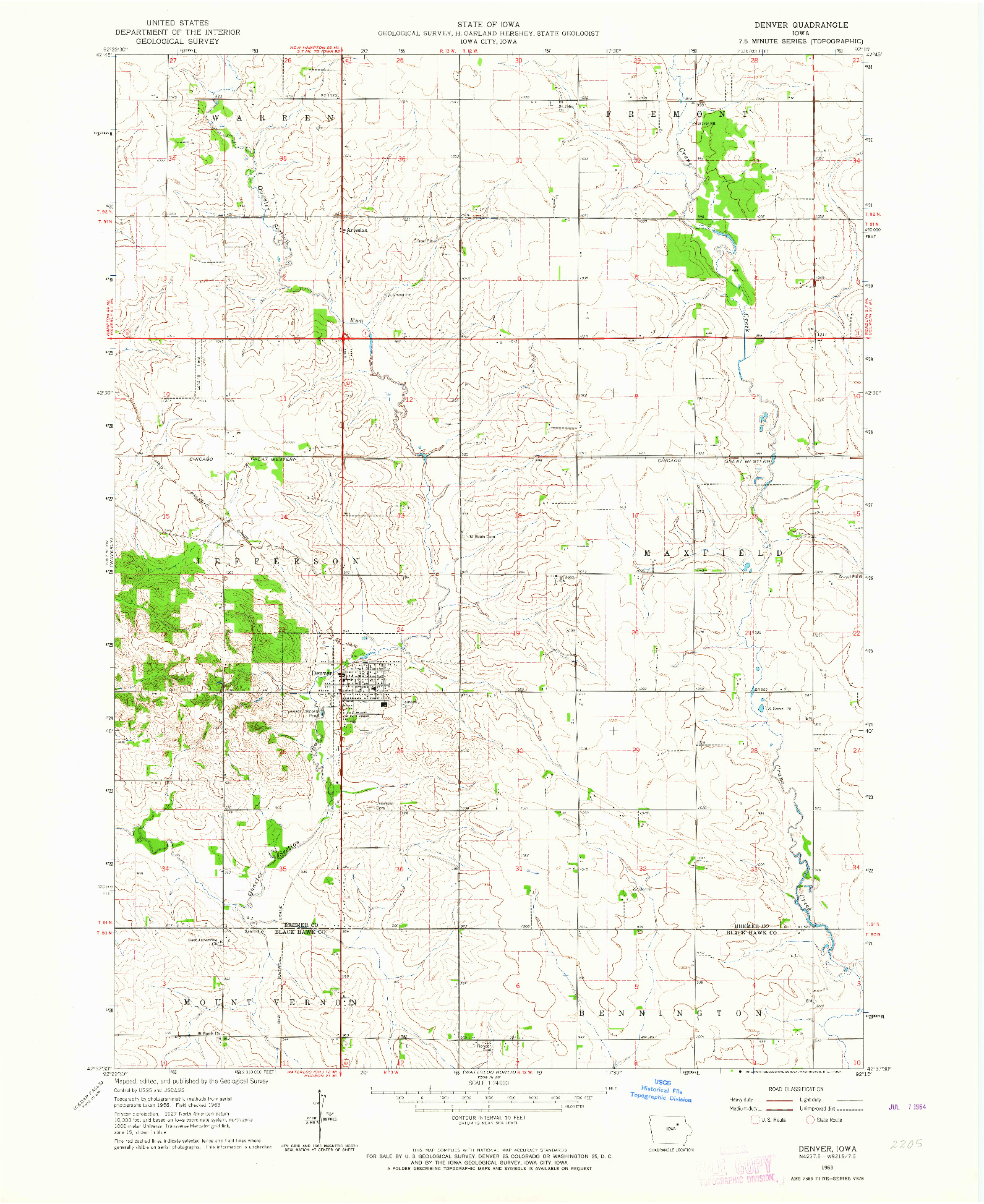 USGS 1:24000-SCALE QUADRANGLE FOR DENVER, IA 1963