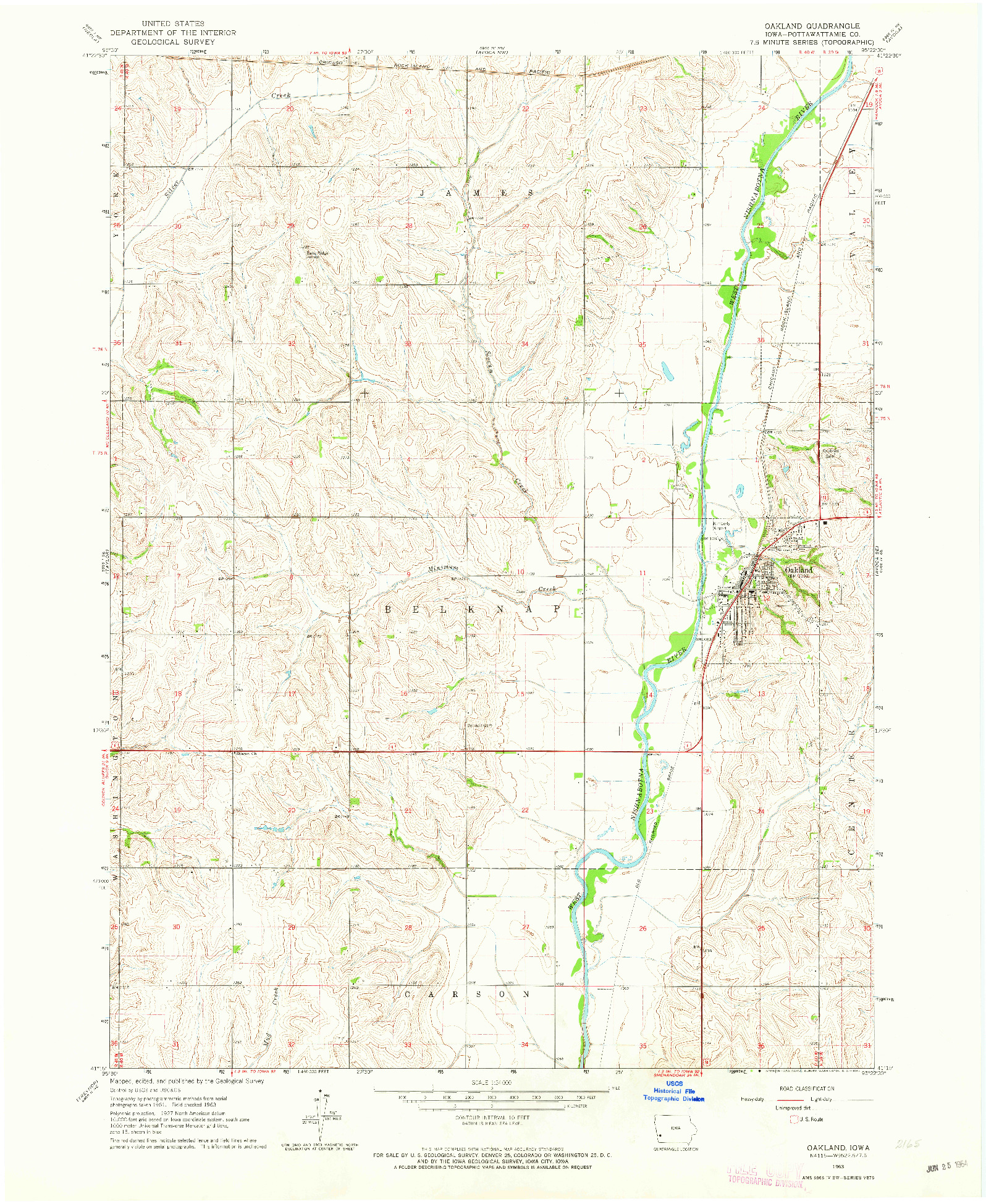 USGS 1:24000-SCALE QUADRANGLE FOR OAKLAND, IA 1963