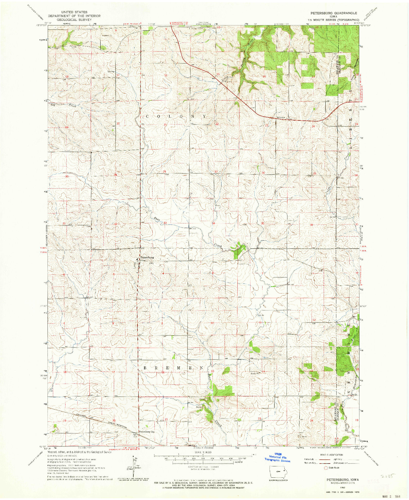 USGS 1:24000-SCALE QUADRANGLE FOR PETERSBURG, IA 1962