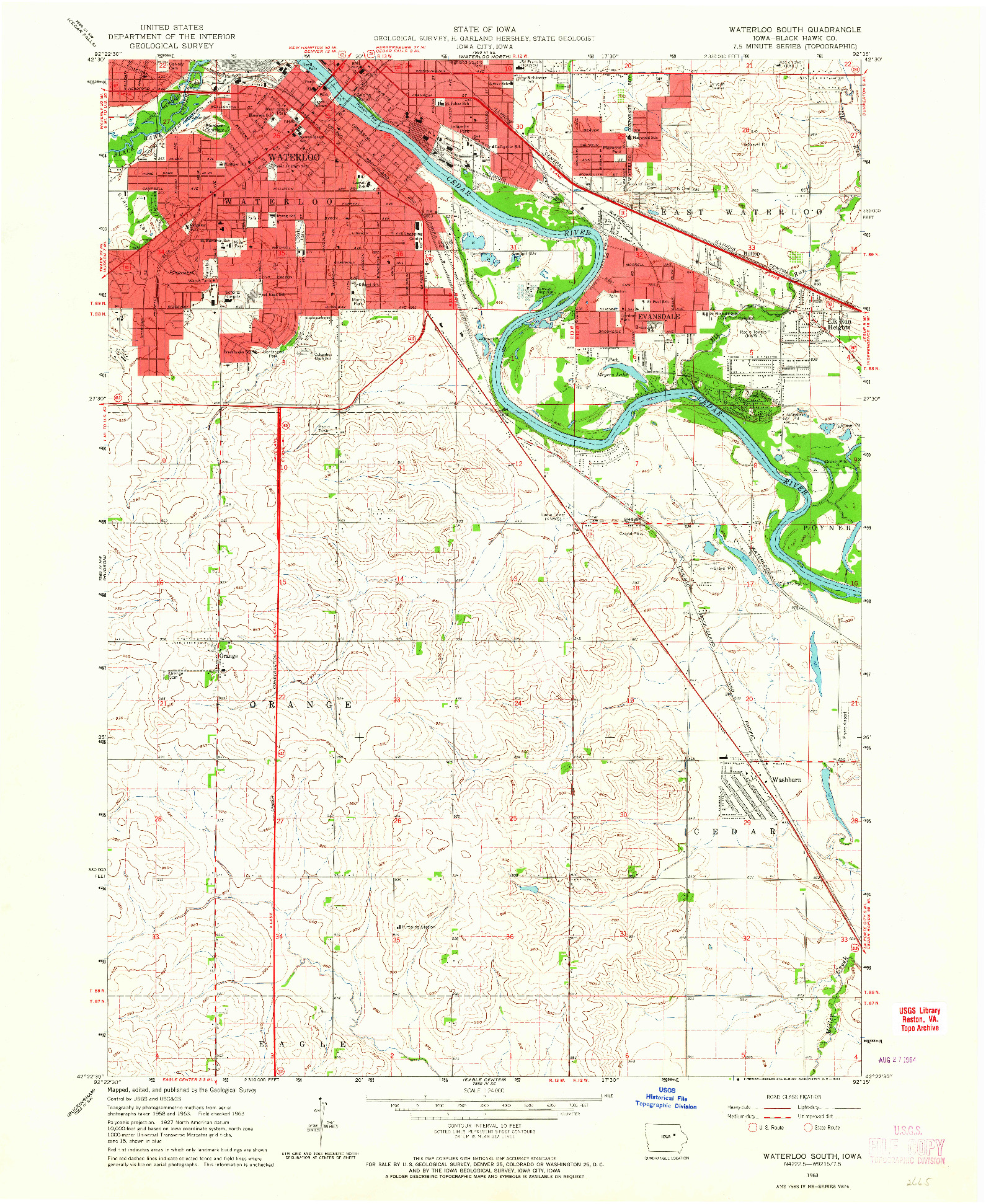 USGS 1:24000-SCALE QUADRANGLE FOR WATERLOO SOUTH, IA 1963