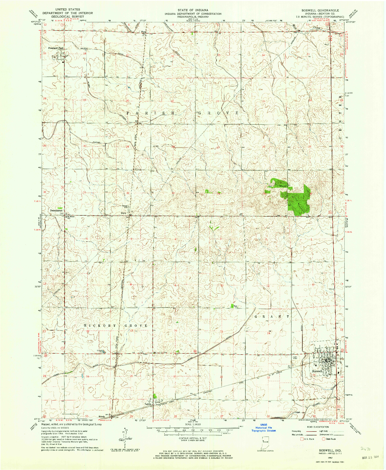 USGS 1:24000-SCALE QUADRANGLE FOR BOSWELL, IN 1962