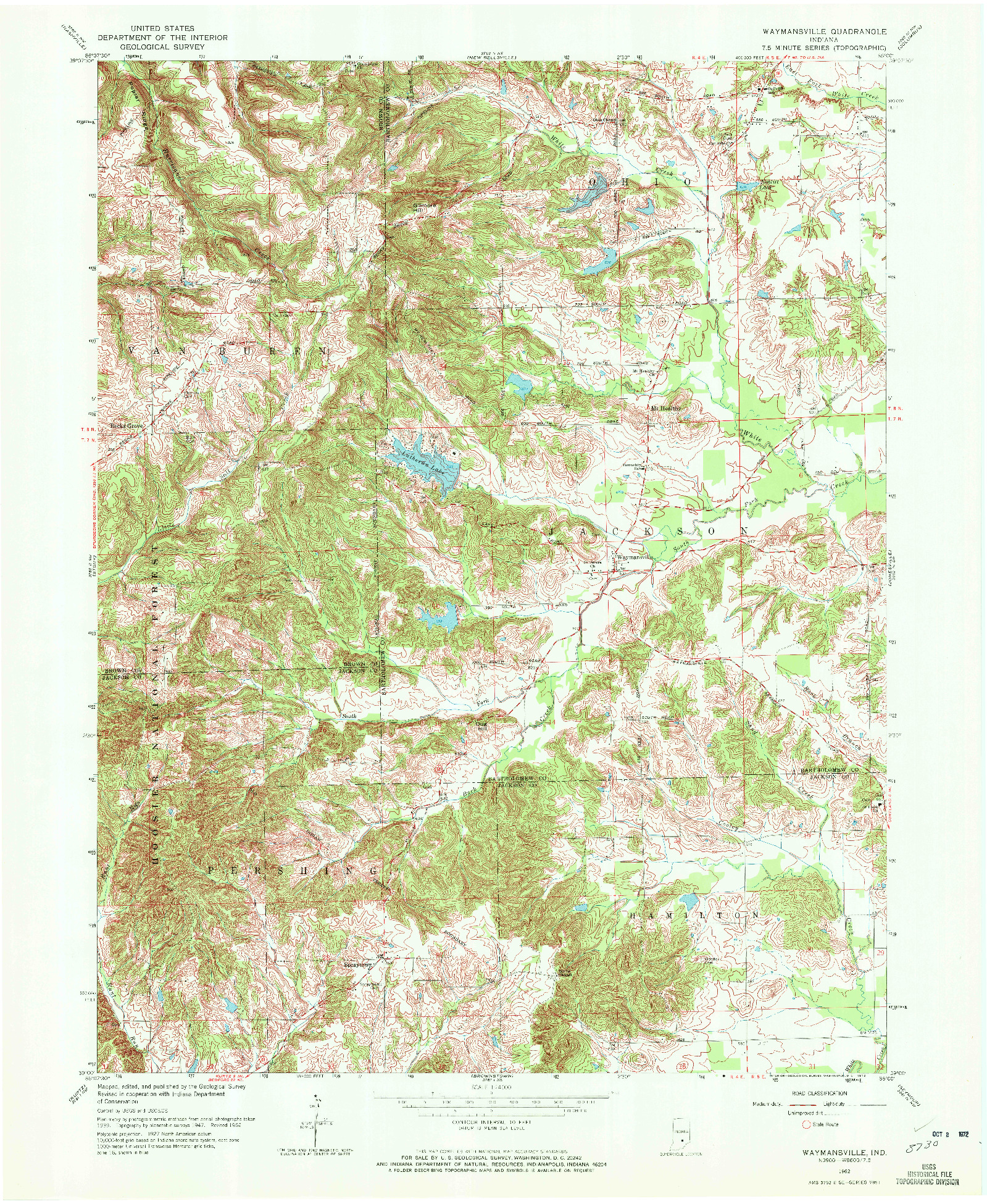 USGS 1:24000-SCALE QUADRANGLE FOR WAYMANSVILLE, IN 1962