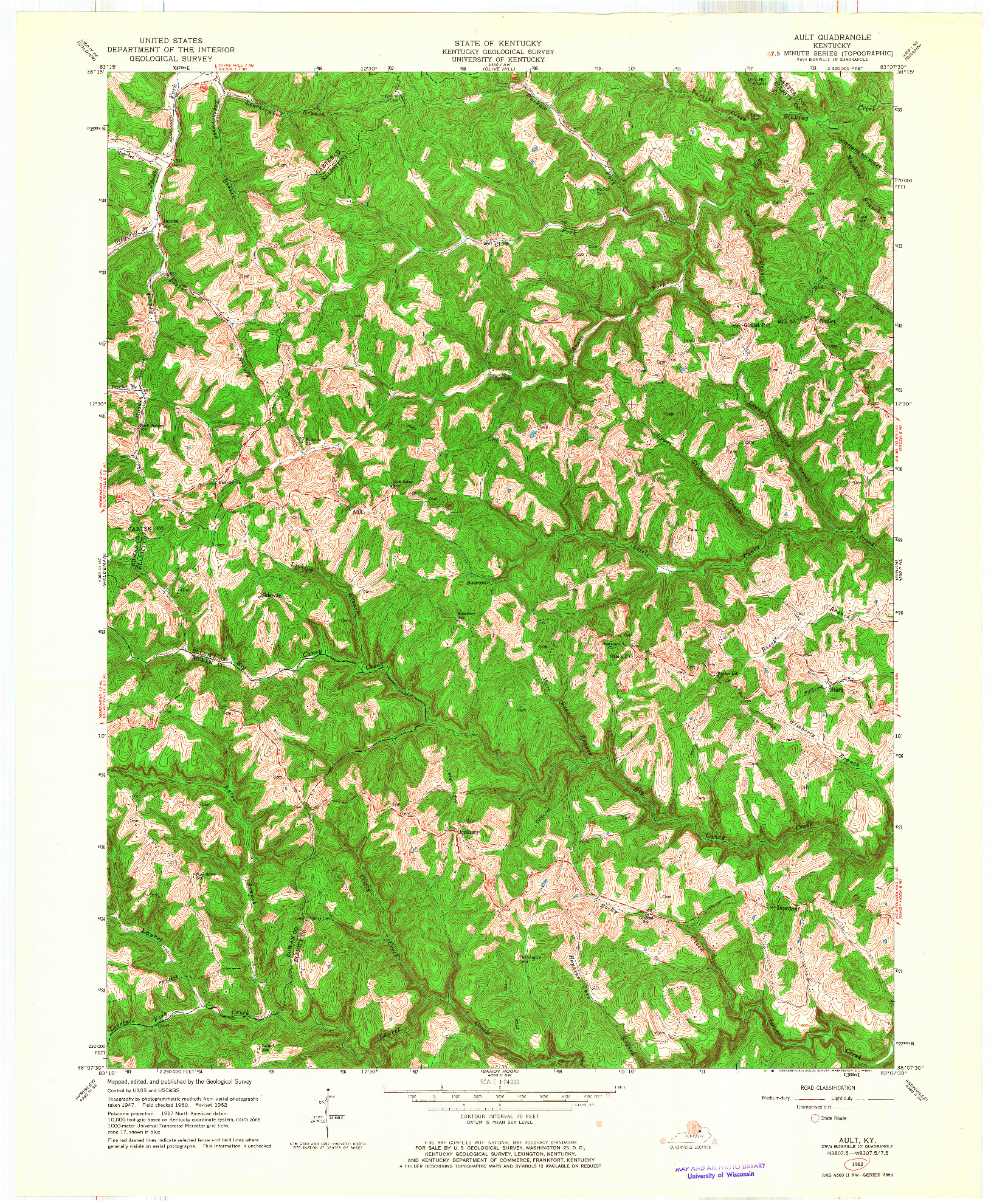 USGS 1:24000-SCALE QUADRANGLE FOR AULT, KY 1962