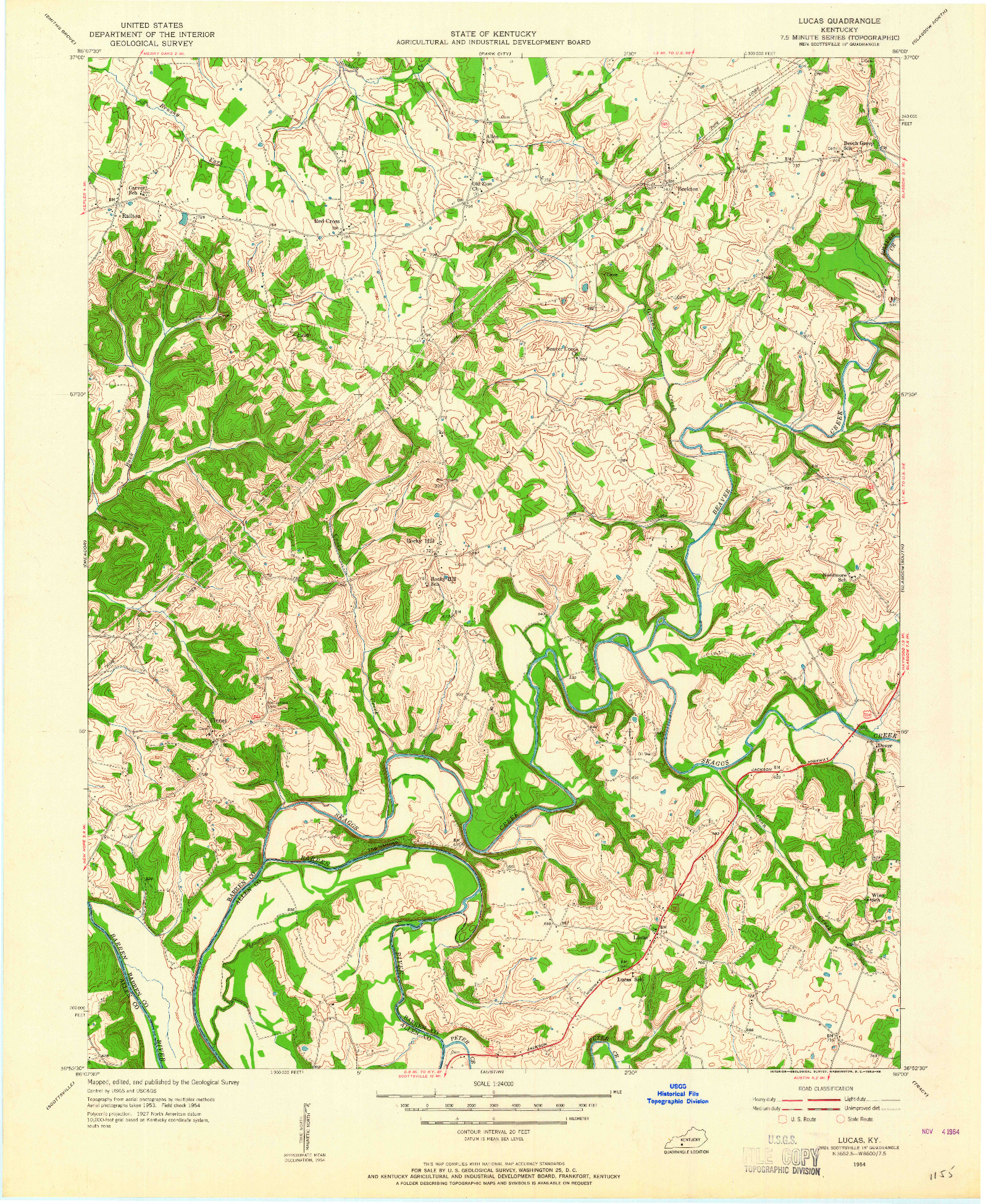 USGS 1:24000-SCALE QUADRANGLE FOR LUCAS, KY 1954