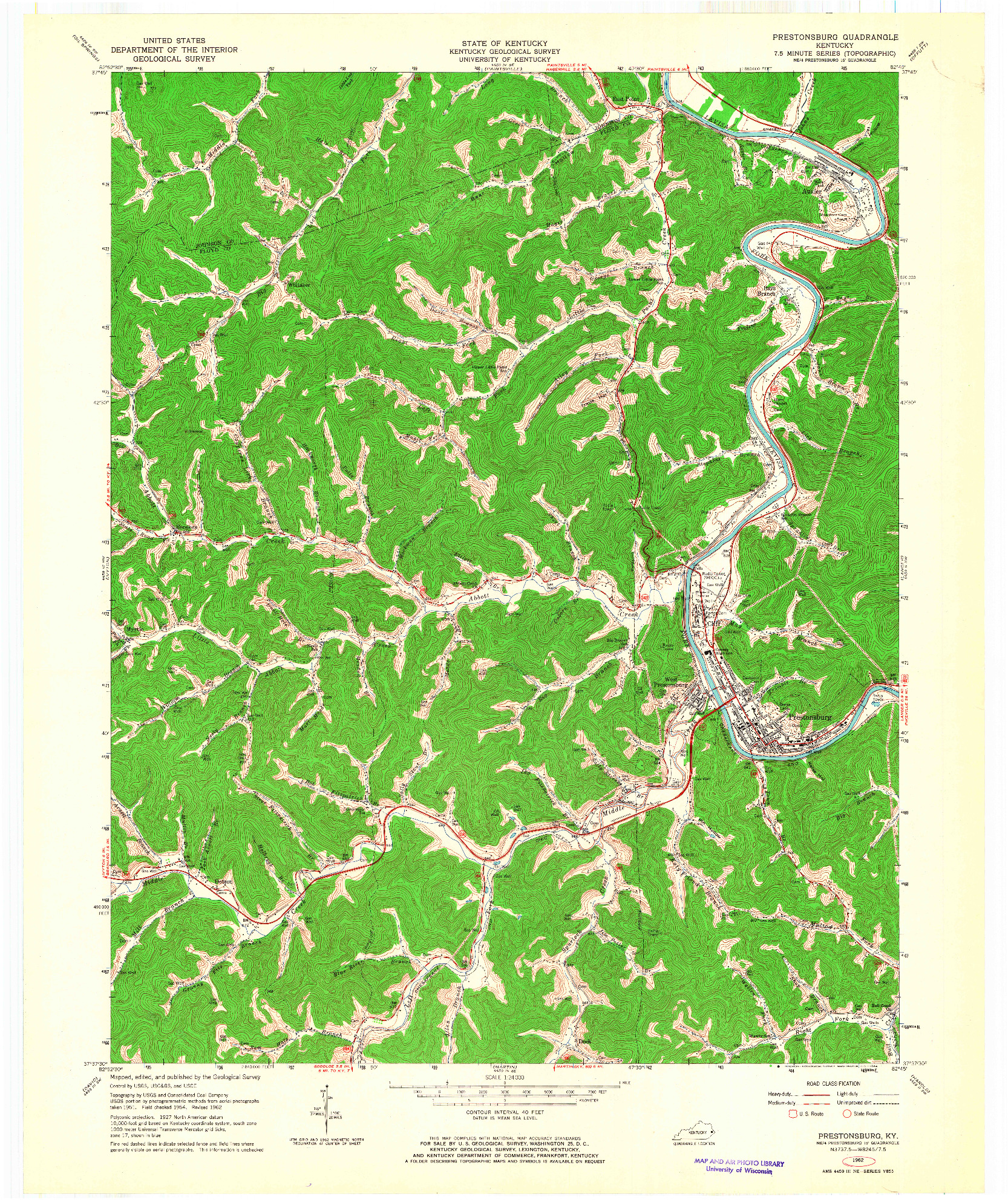USGS 1:24000-SCALE QUADRANGLE FOR PRESTONSBURG, KY 1962