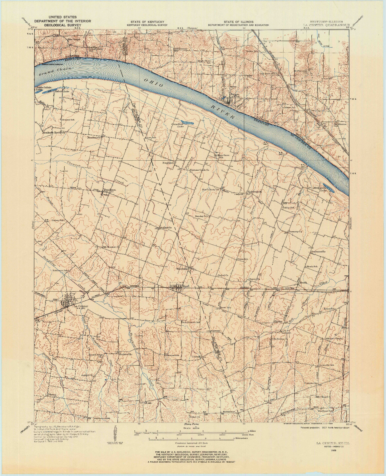 USGS 1:62500-SCALE QUADRANGLE FOR LA CENTER, KY 1928