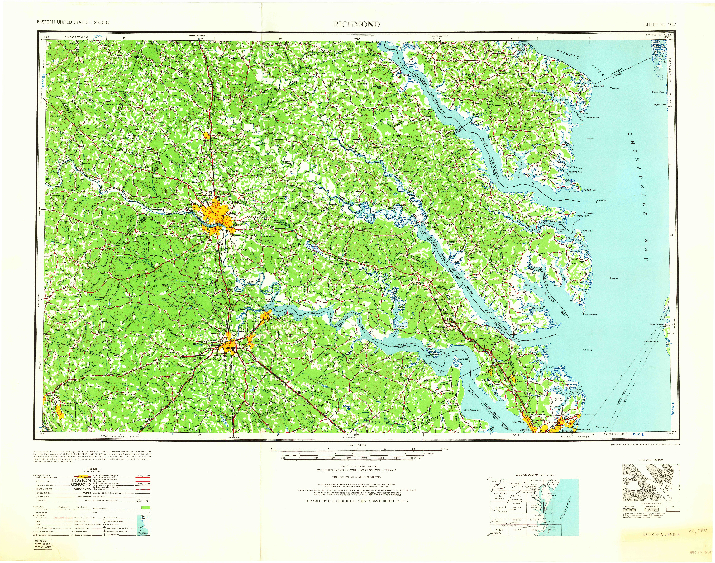 USGS 1:250000-SCALE QUADRANGLE FOR RICHMOND, VA 1964
