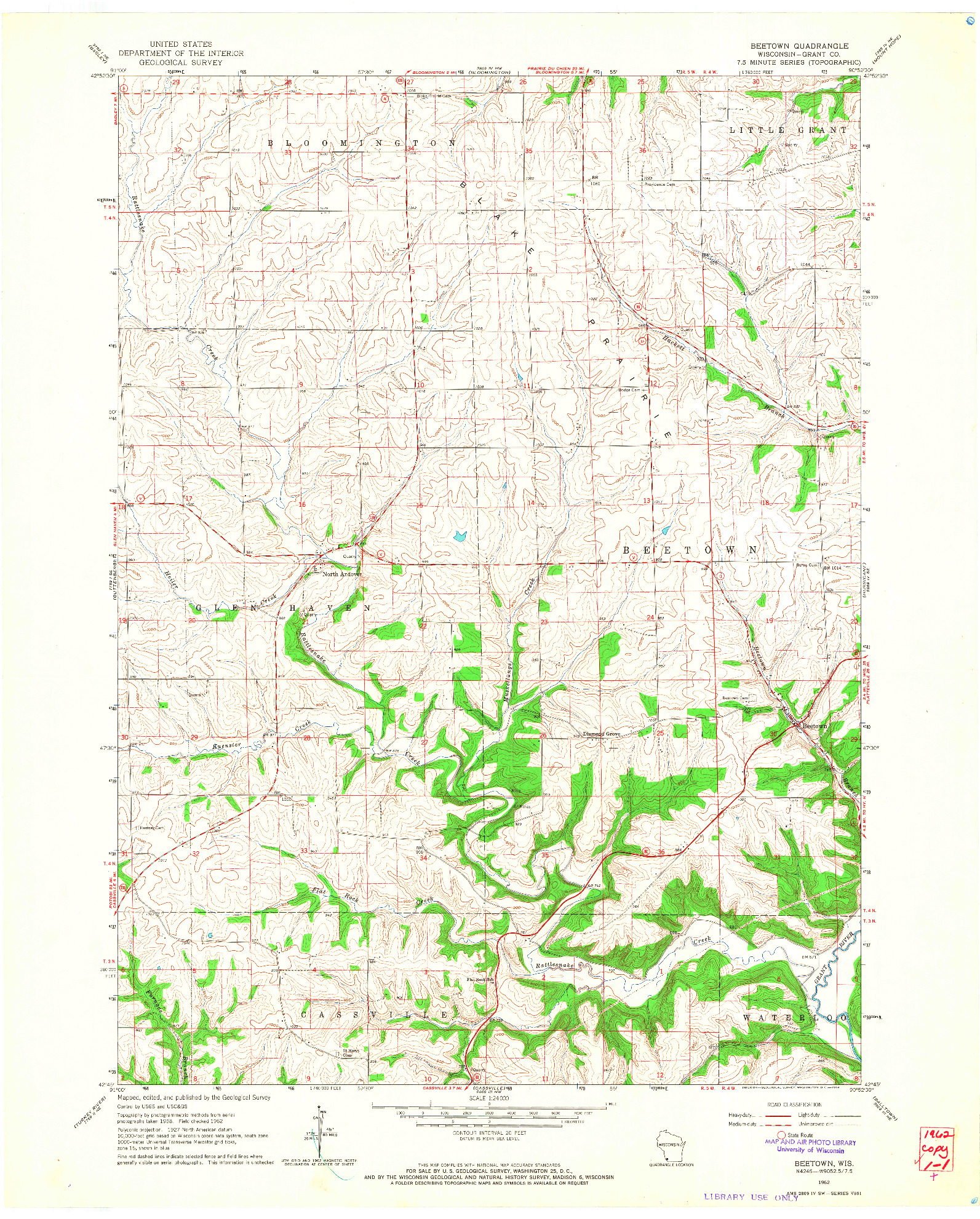 USGS 1:24000-SCALE QUADRANGLE FOR BEETOWN, WI 1962