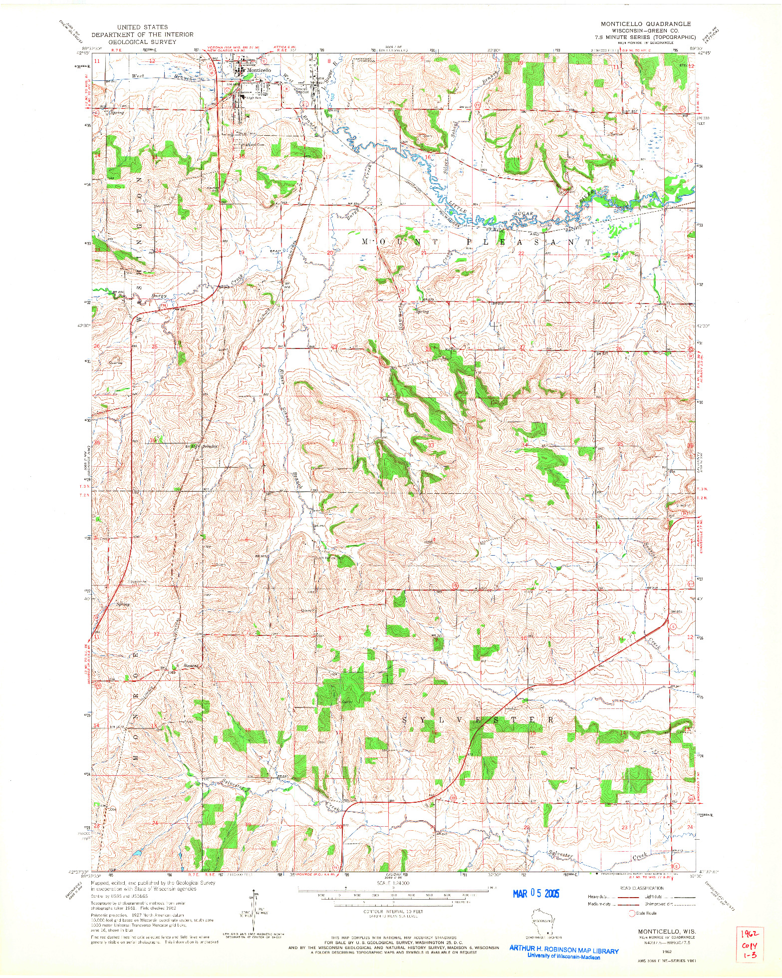 USGS 1:24000-SCALE QUADRANGLE FOR MONTICELLO, WI 1962