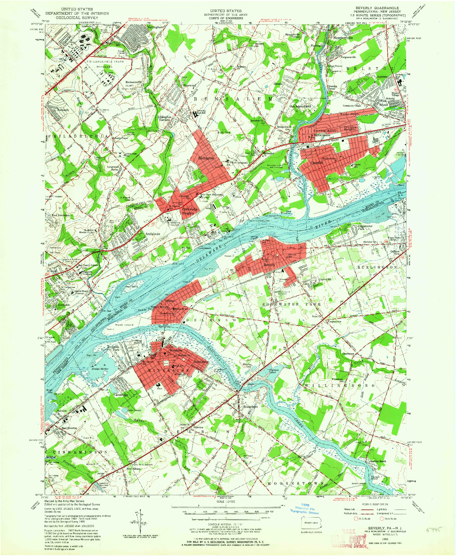 USGS 1:24000-SCALE QUADRANGLE FOR BEVERLY, PA 1955