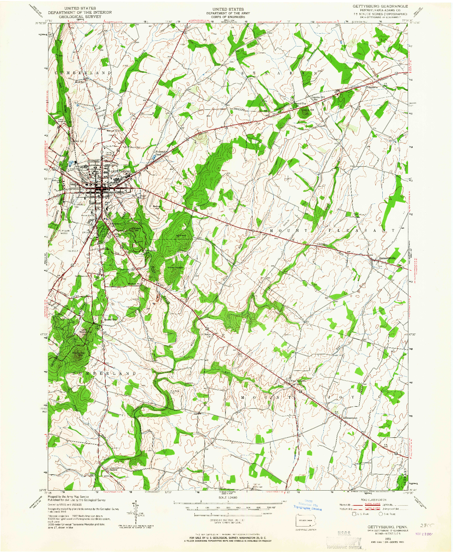USGS 1:24000-SCALE QUADRANGLE FOR GETTYSBURG, PA 1951