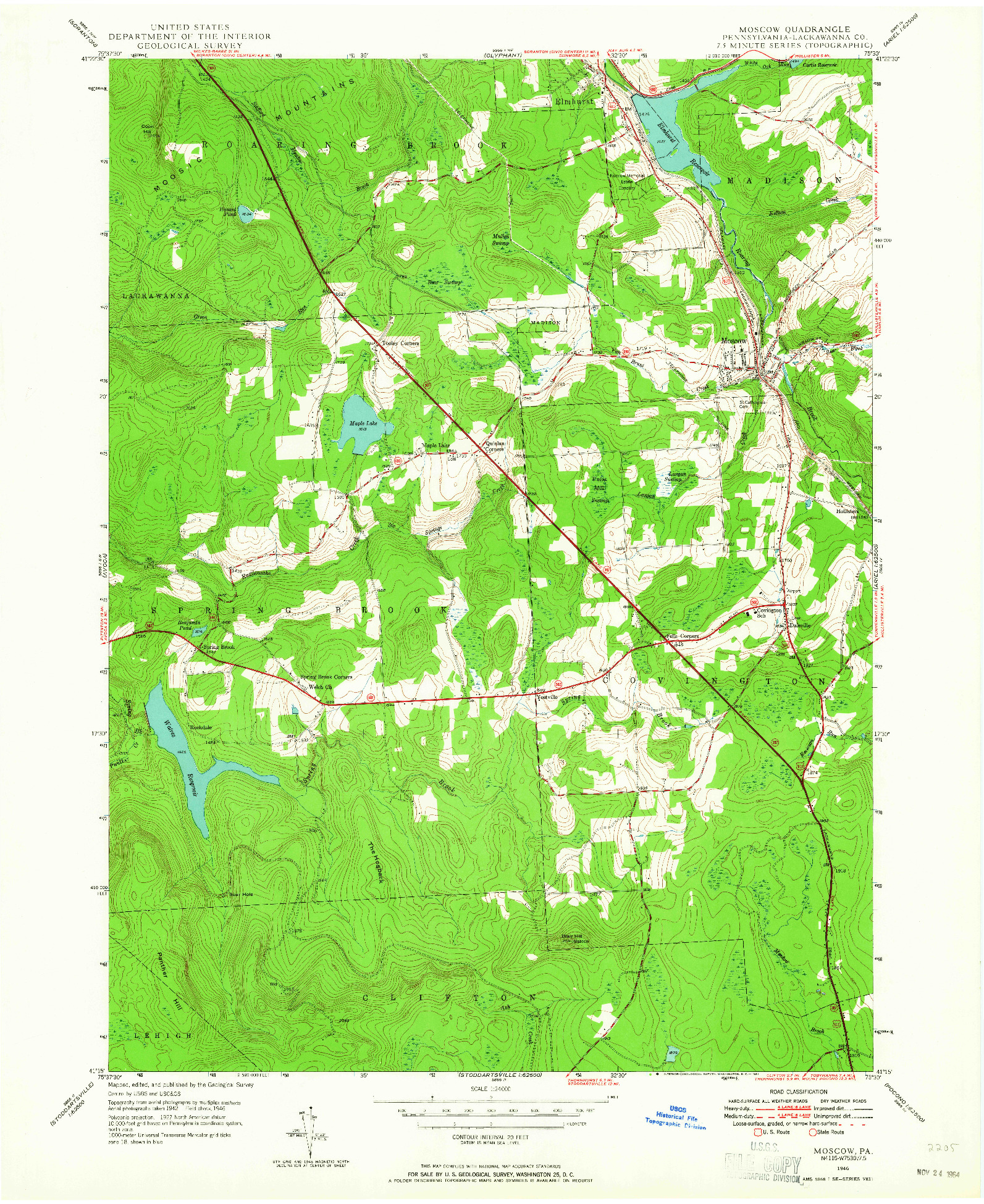 USGS 1:24000-SCALE QUADRANGLE FOR MOSCOW, PA 1946