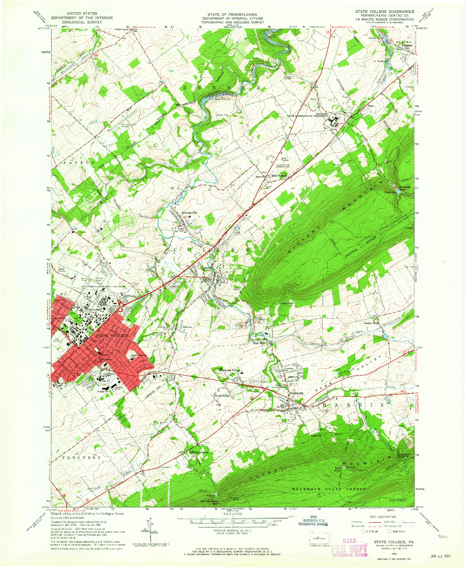 USGS 1:24000-SCALE QUADRANGLE FOR STATE COLLEGE, PA 1962