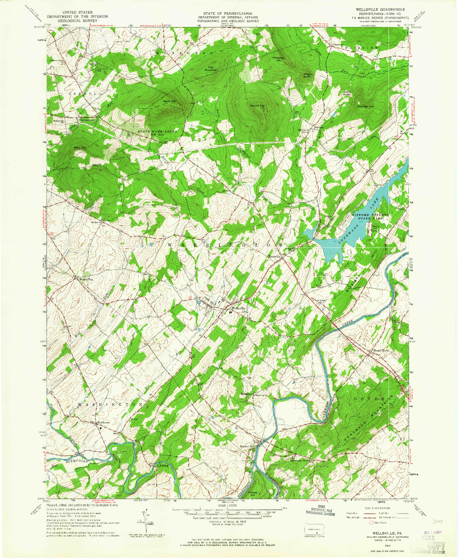 USGS 1:24000-SCALE QUADRANGLE FOR WELLSVILLE, PA 1963