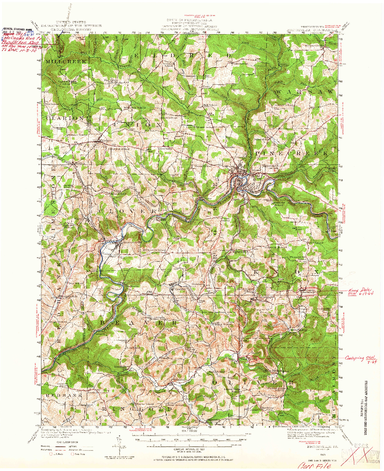 USGS 1:62500-SCALE QUADRANGLE FOR BROOKVILLE, PA 1924