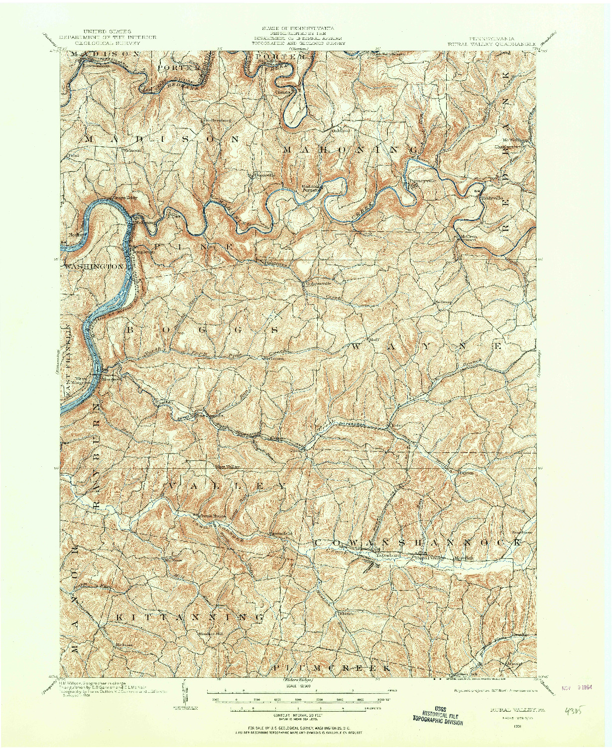USGS 1:62500-SCALE QUADRANGLE FOR RURAL VALLEY, PA 1901