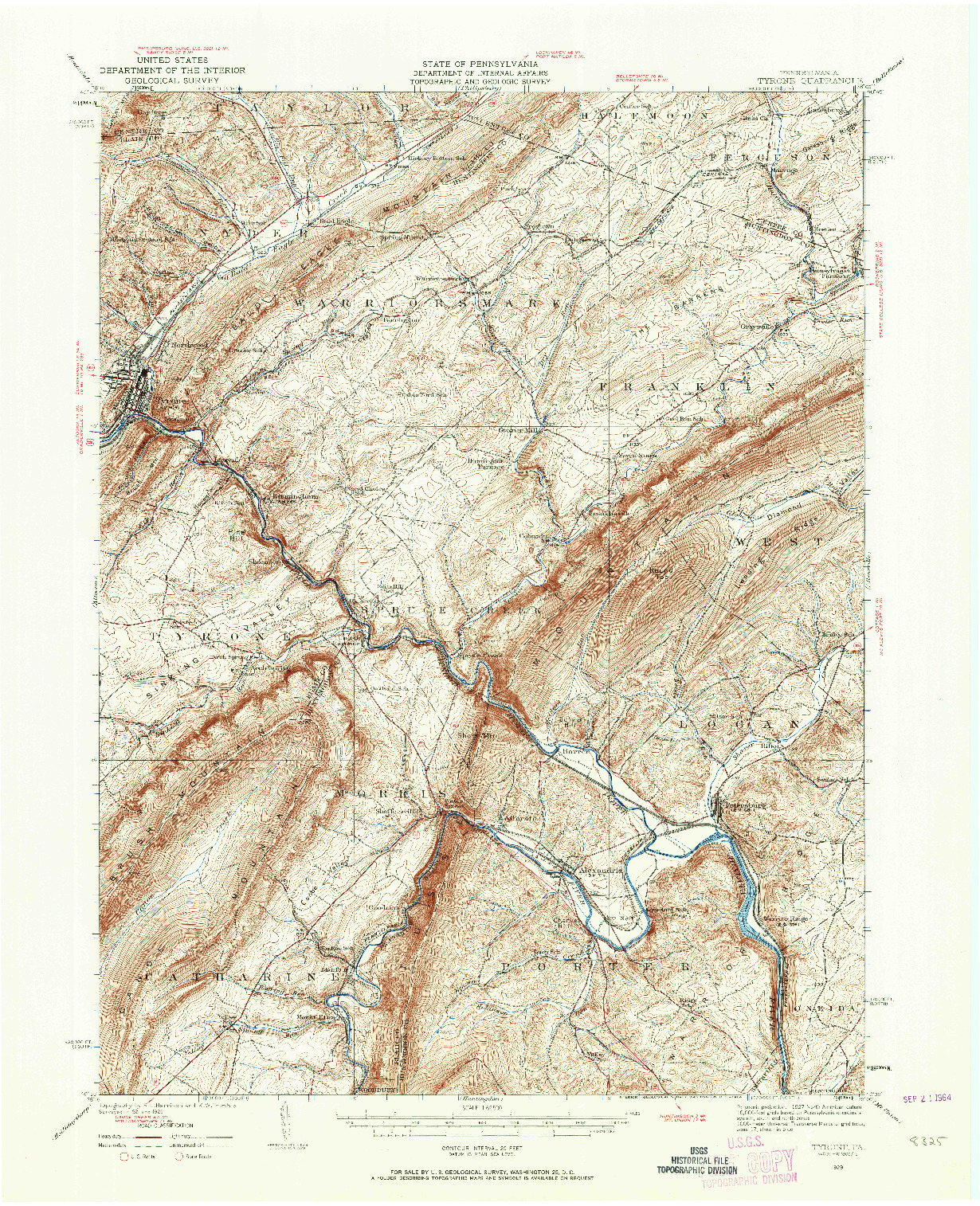 USGS 1:62500-SCALE QUADRANGLE FOR TYRONE, PA 1929