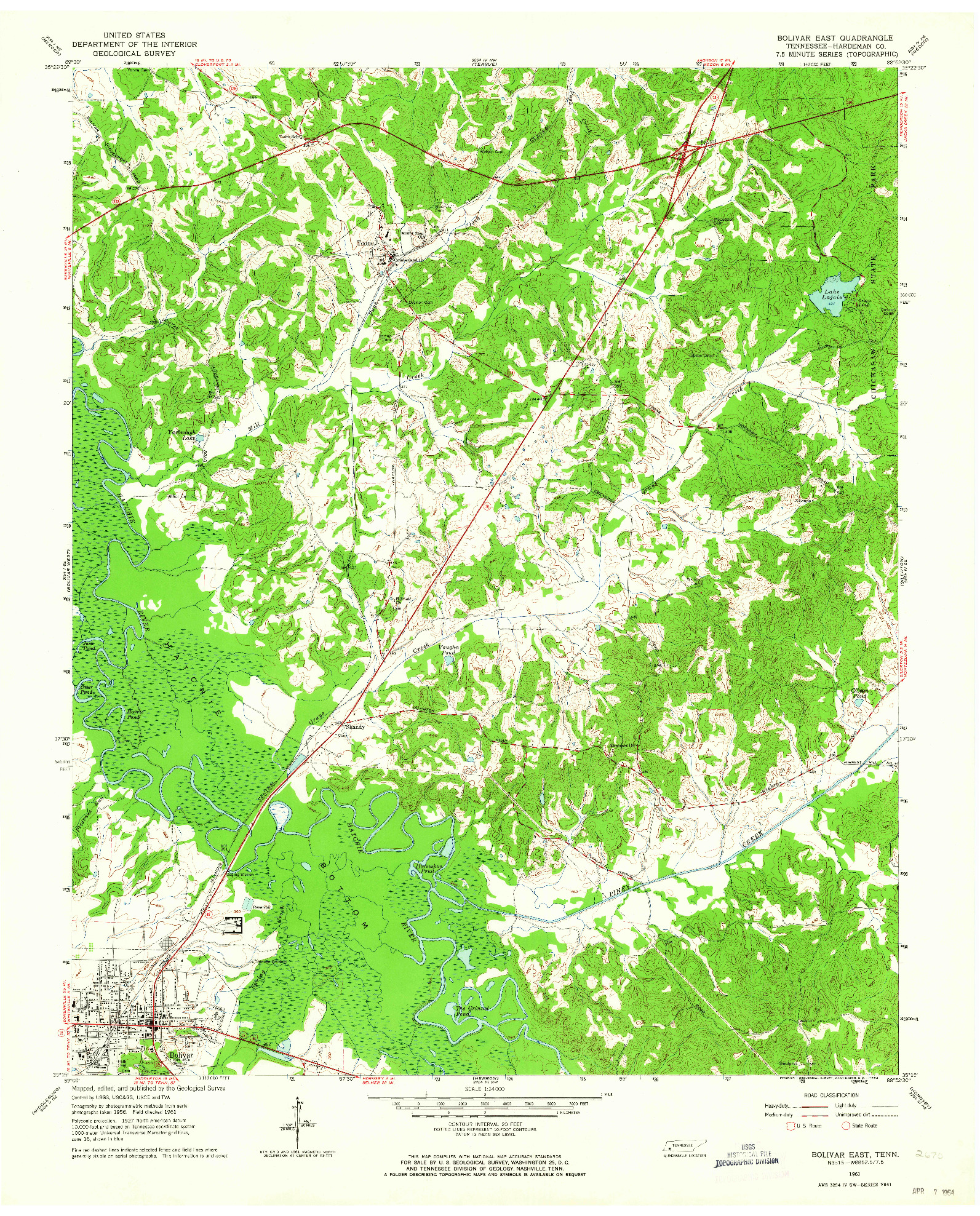 USGS 1:24000-SCALE QUADRANGLE FOR BOLIVAR EAST, TN 1961