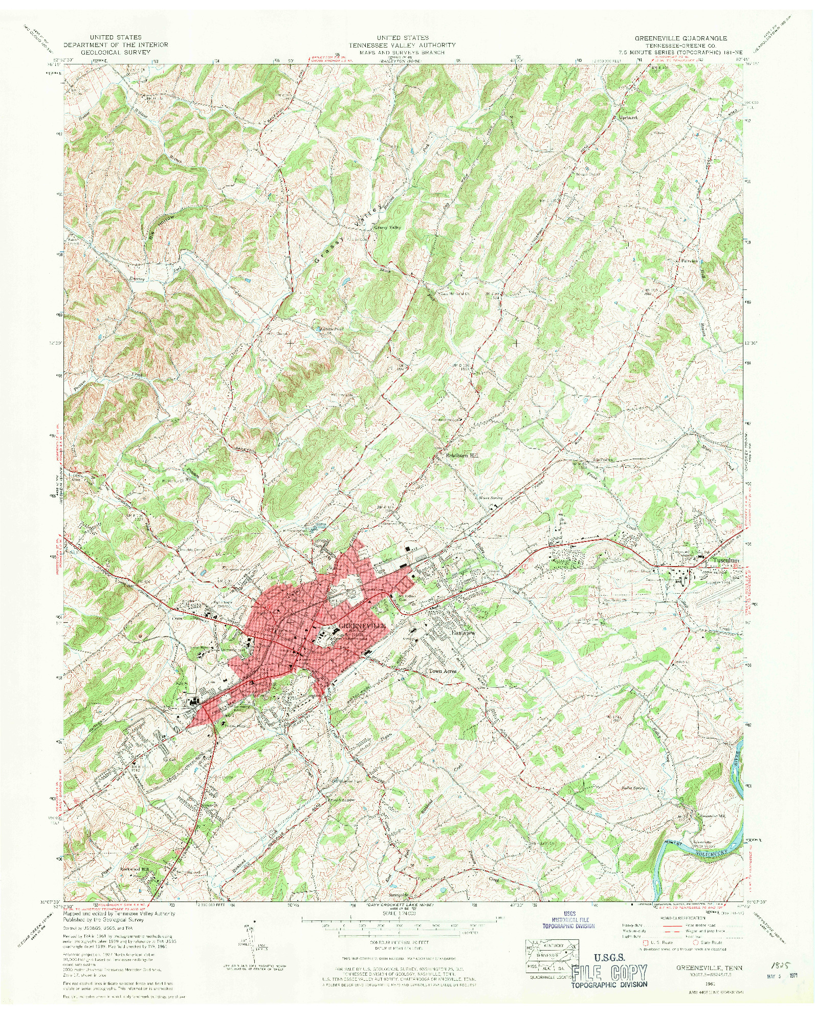 USGS 1:24000-SCALE QUADRANGLE FOR GREENEVILLE, TN 1961