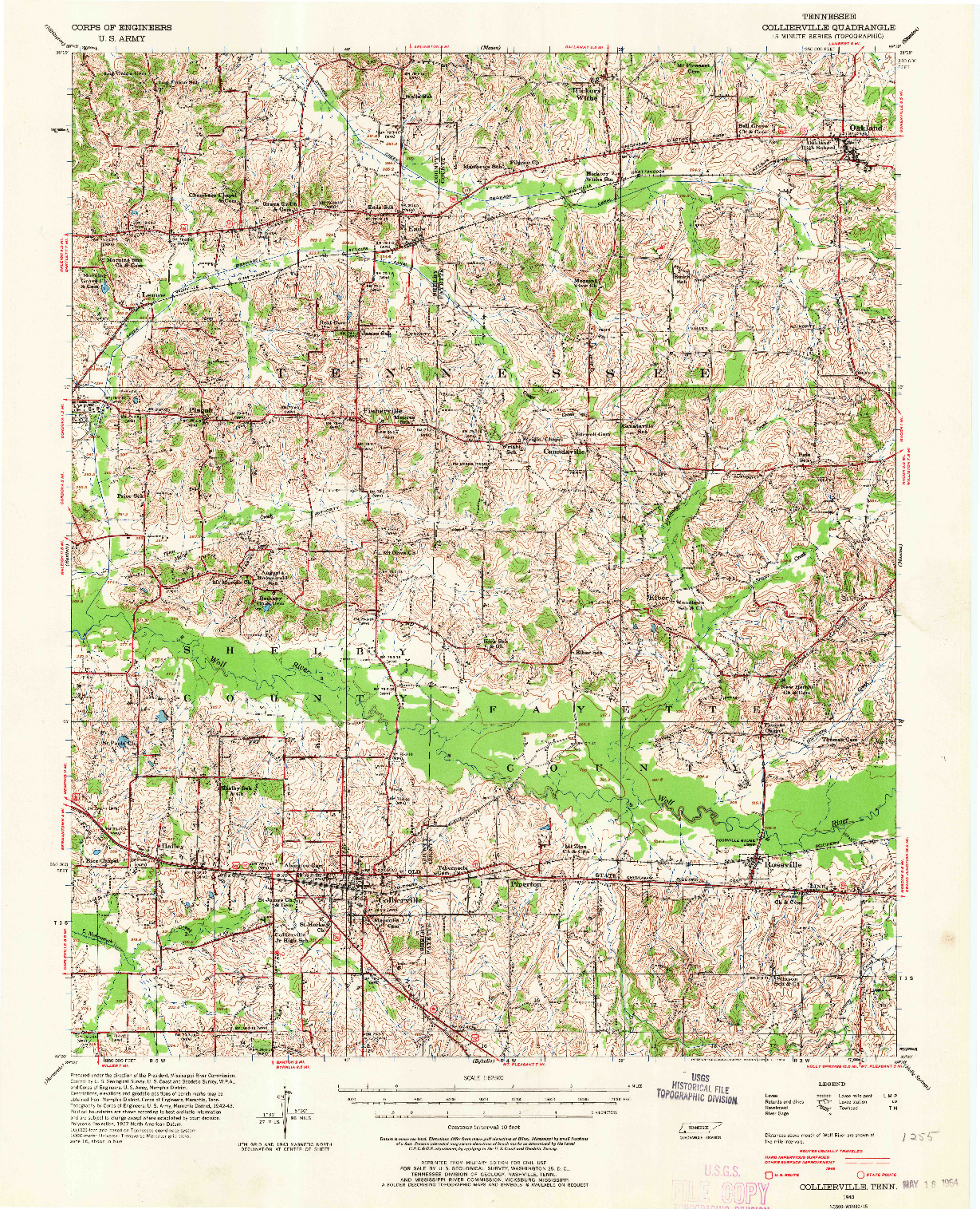 USGS 1:62500-SCALE QUADRANGLE FOR COLLIERVILLE, TN 1943
