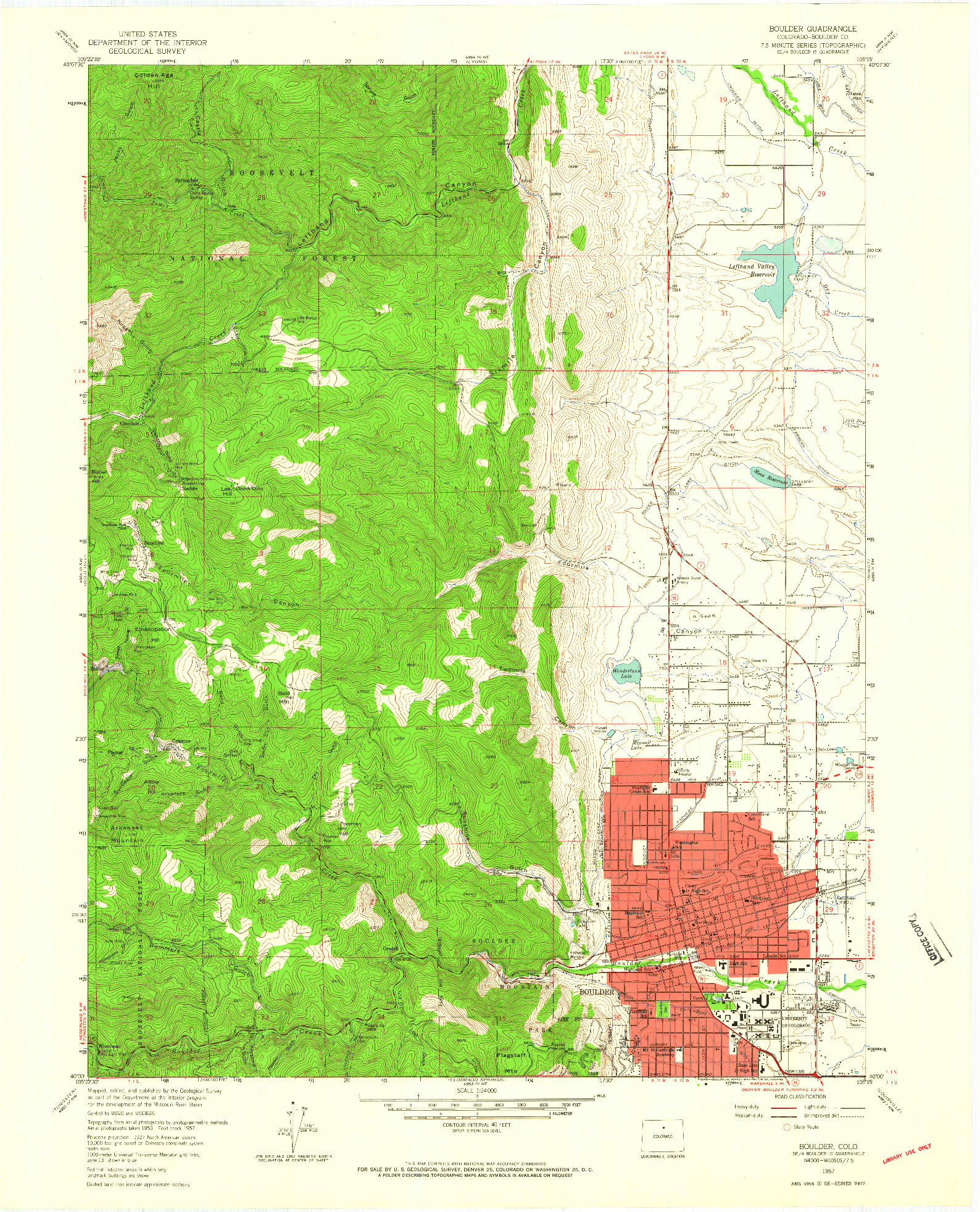 USGS 1:24000-SCALE QUADRANGLE FOR BOULDER, CO 1957