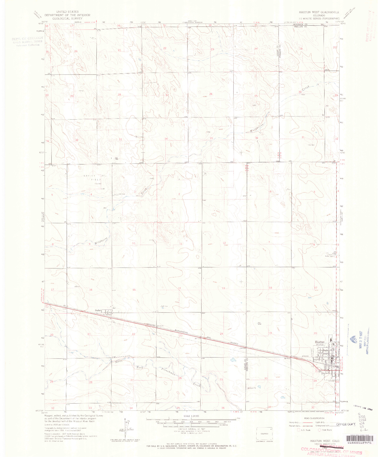 USGS 1:24000-SCALE QUADRANGLE FOR HAXTUN WEST, CO 1962