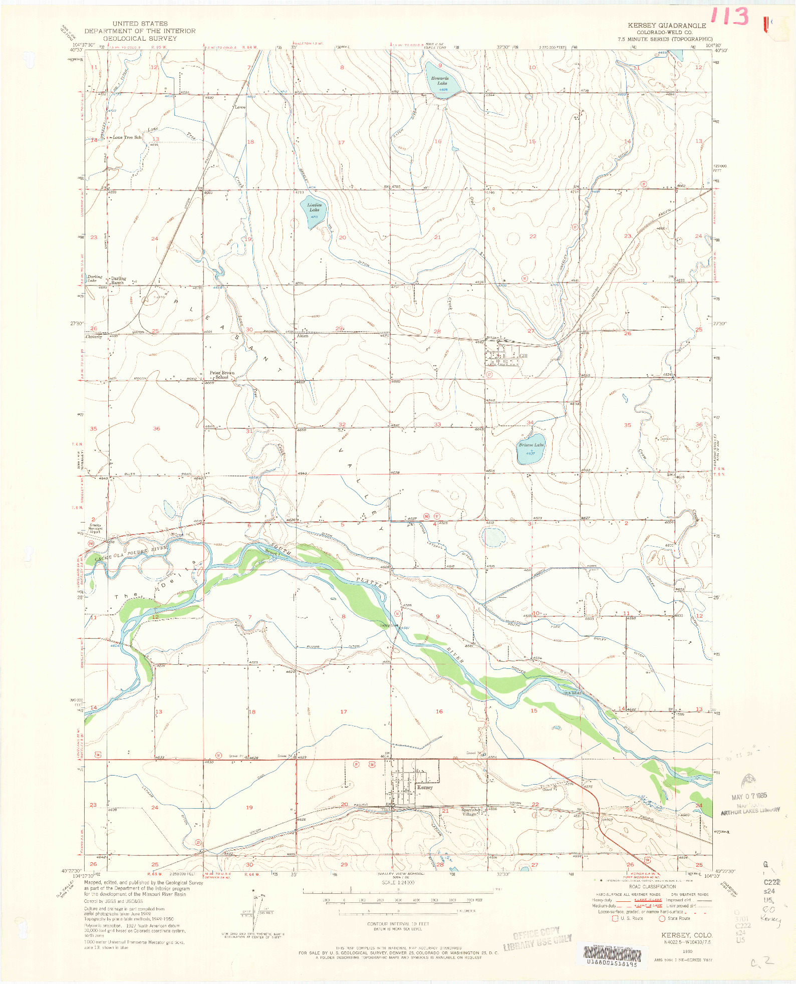 USGS 1:24000-SCALE QUADRANGLE FOR KERSEY, CO 1950