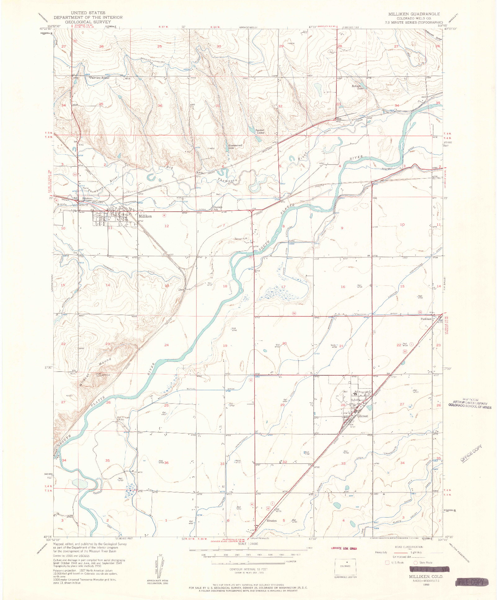 USGS 1:24000-SCALE QUADRANGLE FOR MILLIKEN, CO 1950