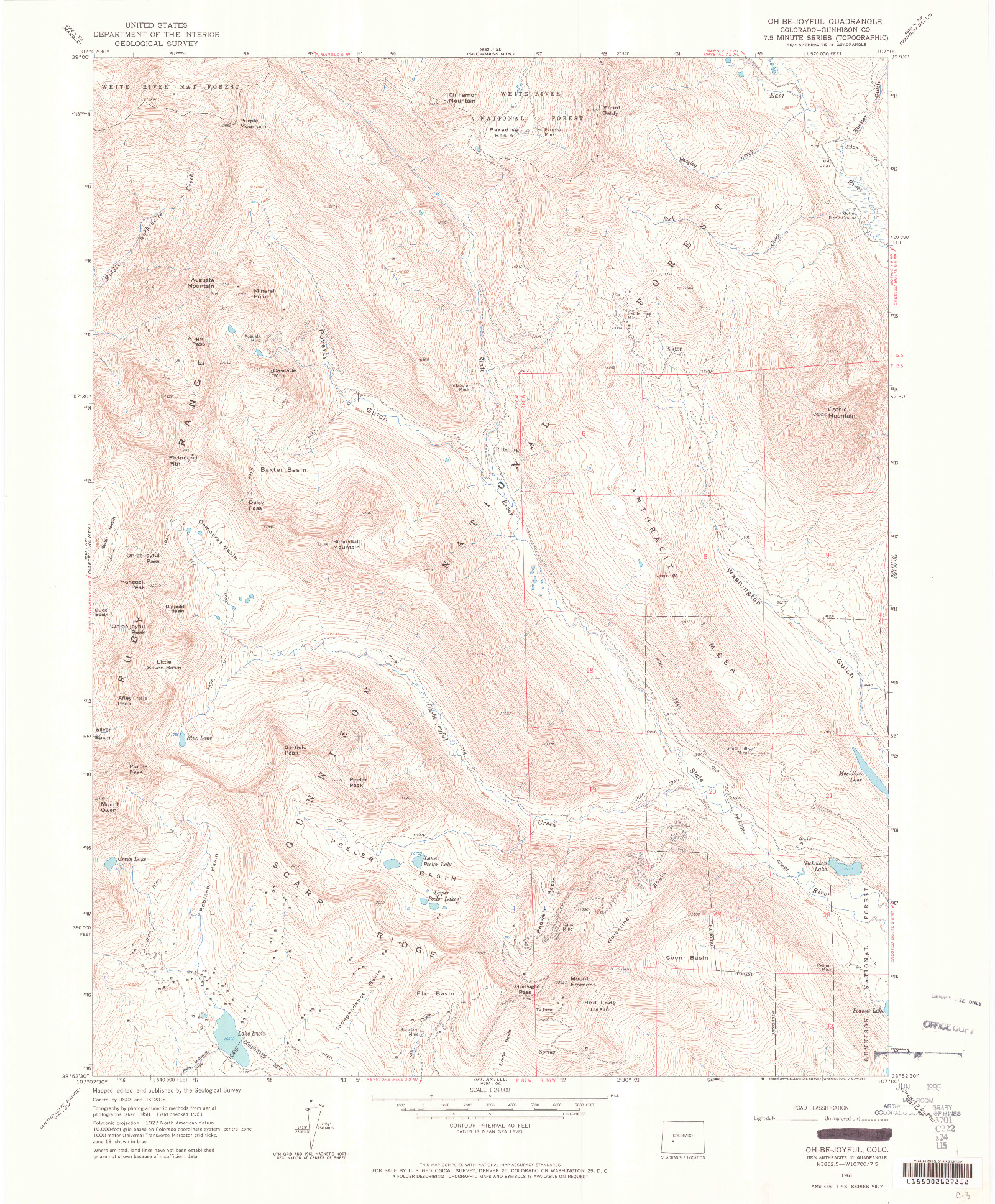 USGS 1:24000-SCALE QUADRANGLE FOR OH-BE-JOYFUL, CO 1961