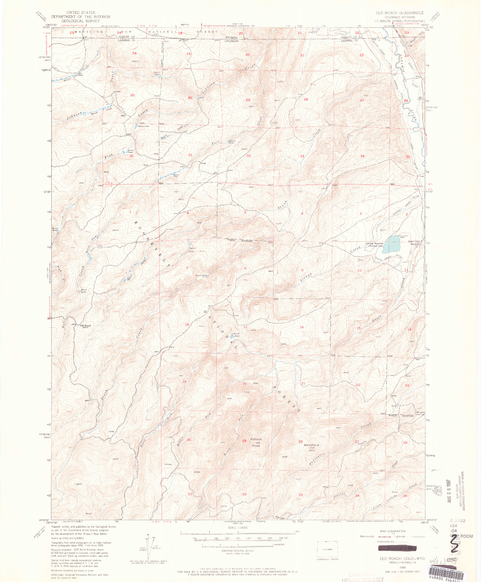 USGS 1:24000-SCALE QUADRANGLE FOR OLD ROACH, CO 1955