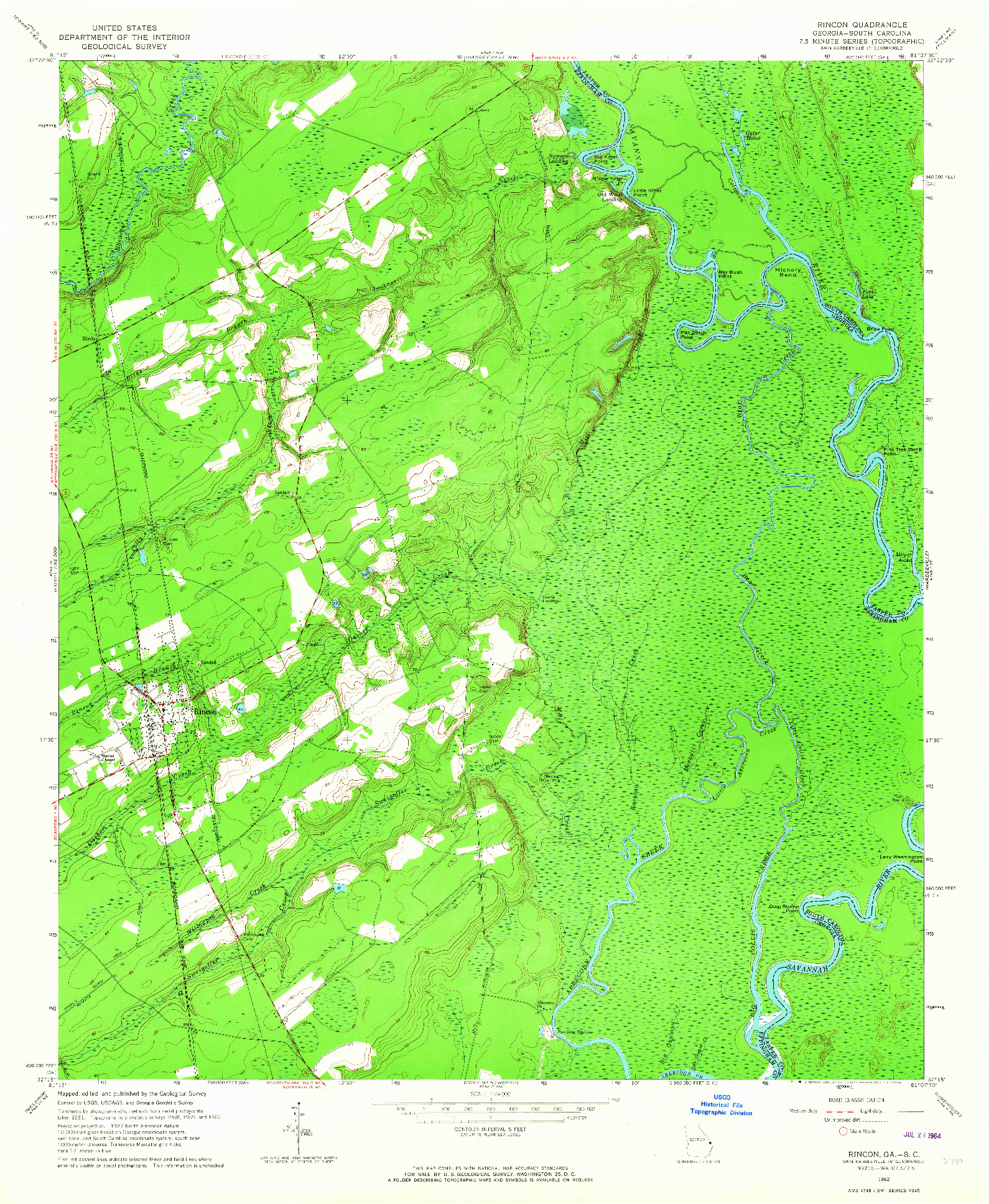 USGS 1:24000-SCALE QUADRANGLE FOR RINCON, GA 1962