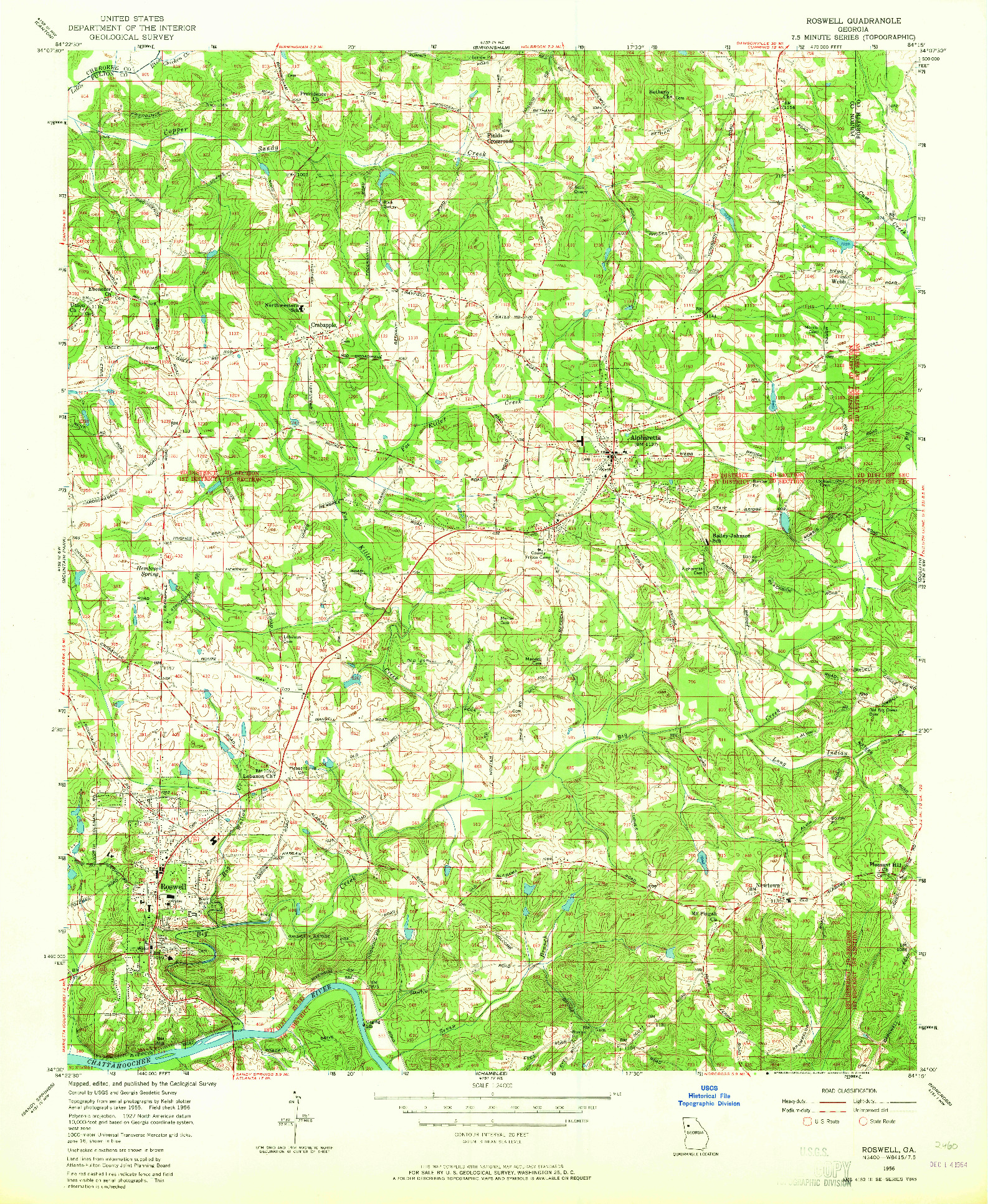 USGS 1:24000-SCALE QUADRANGLE FOR ROSWELL, GA 1956