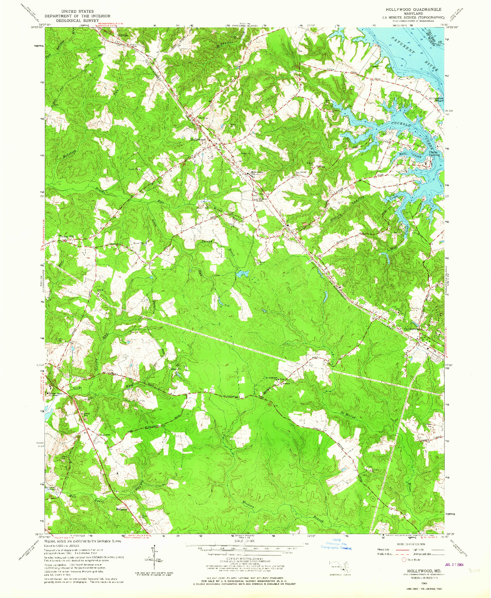 USGS 1:24000-SCALE QUADRANGLE FOR HOLLYWOOD, MD 1963