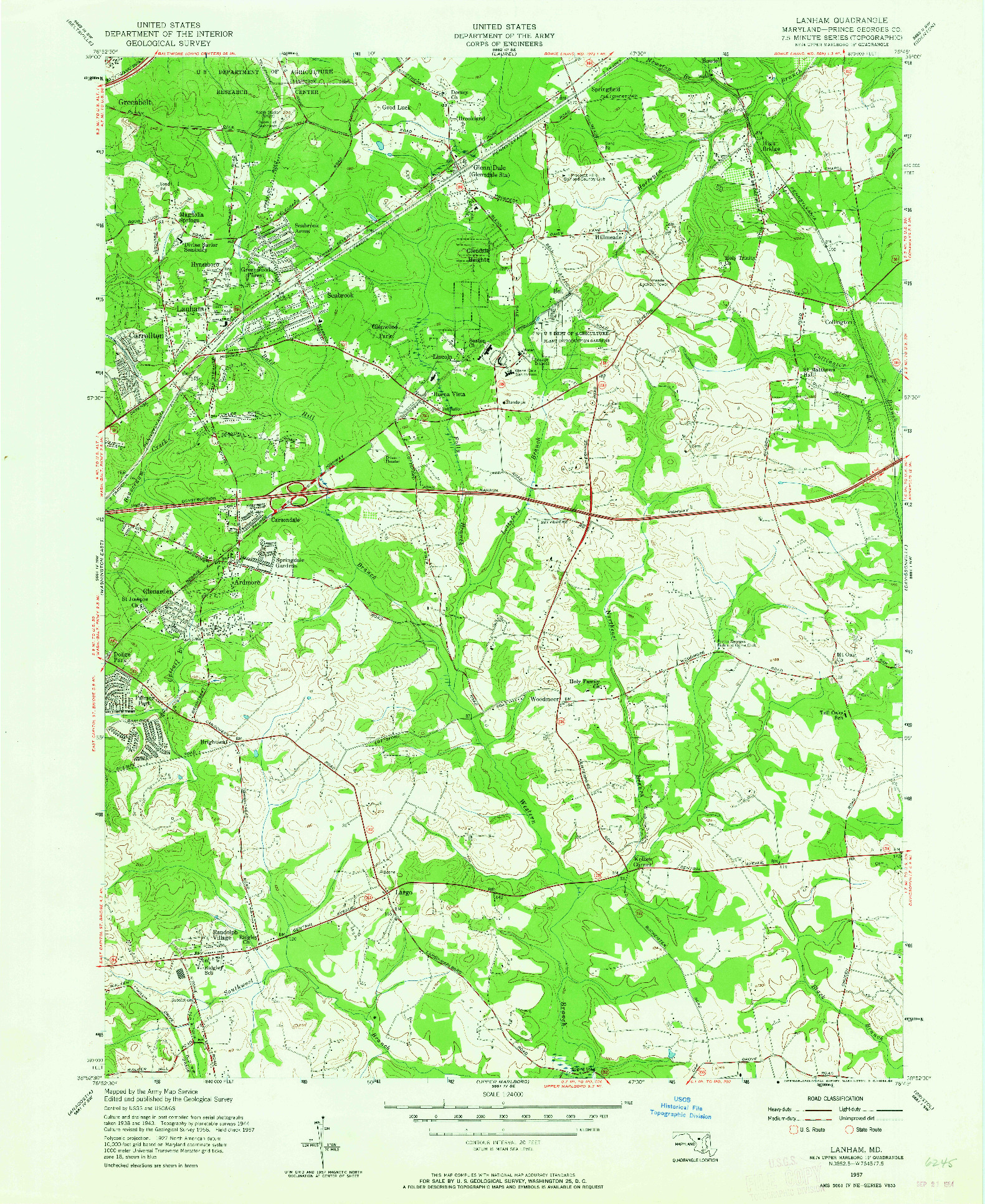 USGS 1:24000-SCALE QUADRANGLE FOR LANHAM, MD 1957