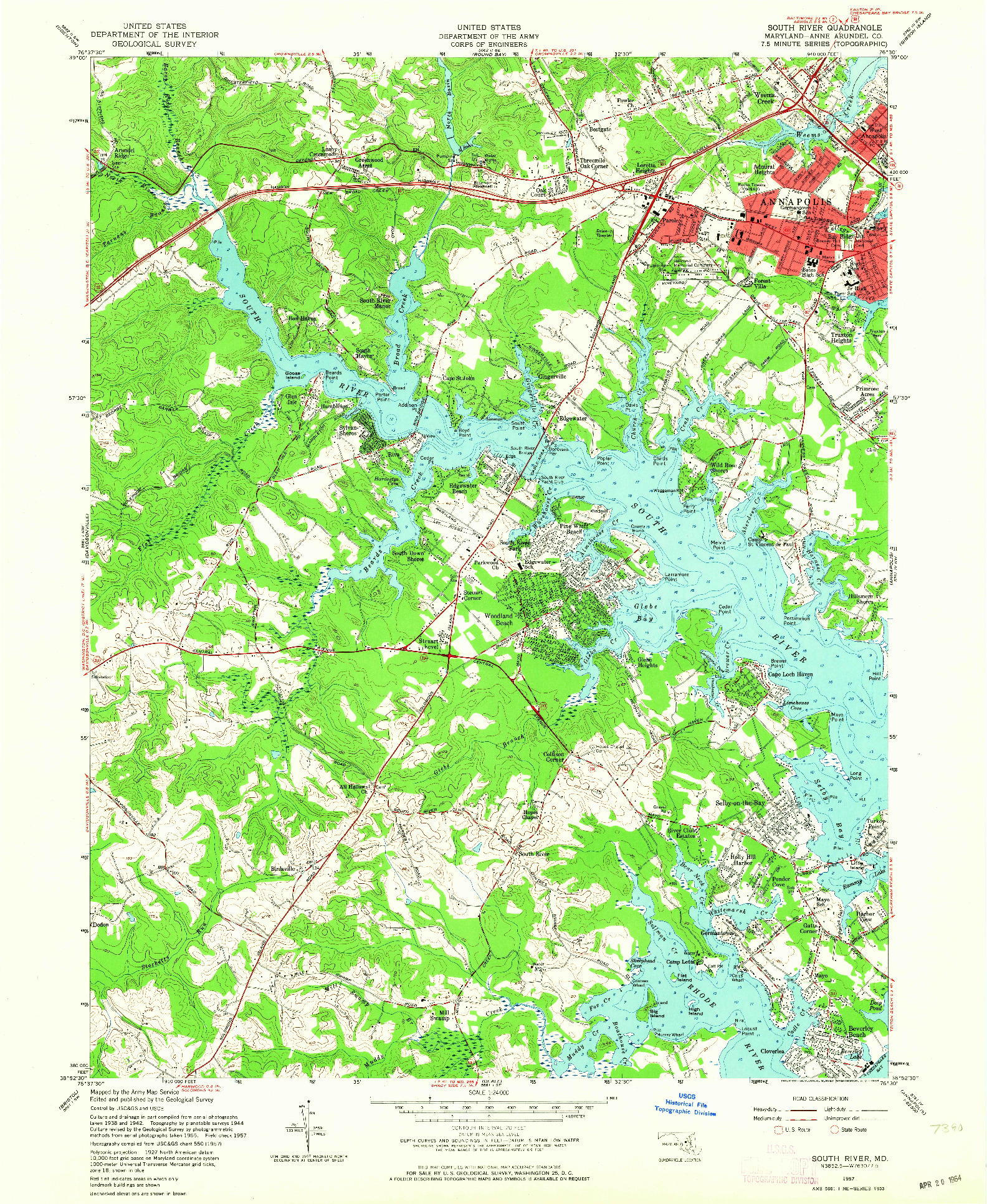 USGS 1:24000-SCALE QUADRANGLE FOR SOUTH RIVER, MD 1957