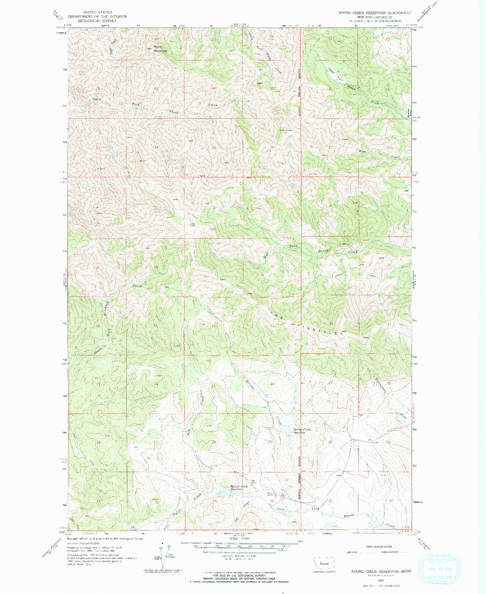 USGS 1:24000-SCALE QUADRANGLE FOR HOUND CREEK RESERVOIR, MT 1961