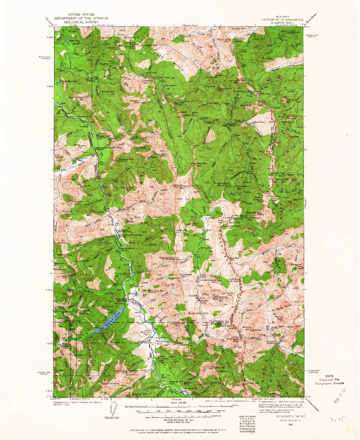 USGS 1:125000-SCALE QUADRANGLE FOR SILVERTIP, MT 1936