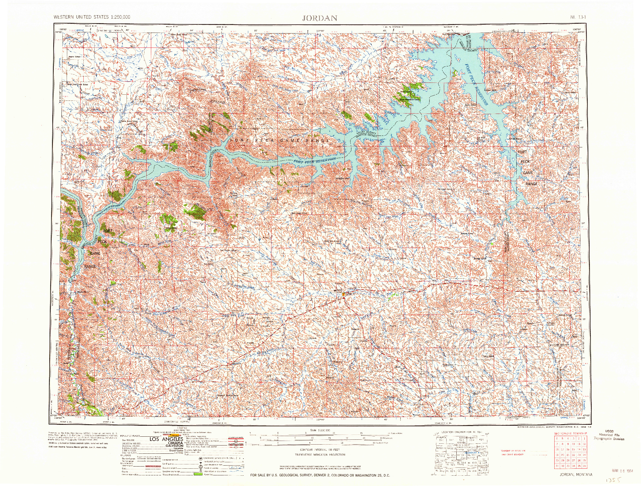 USGS 1:250000-SCALE QUADRANGLE FOR JORDAN, MT 1964