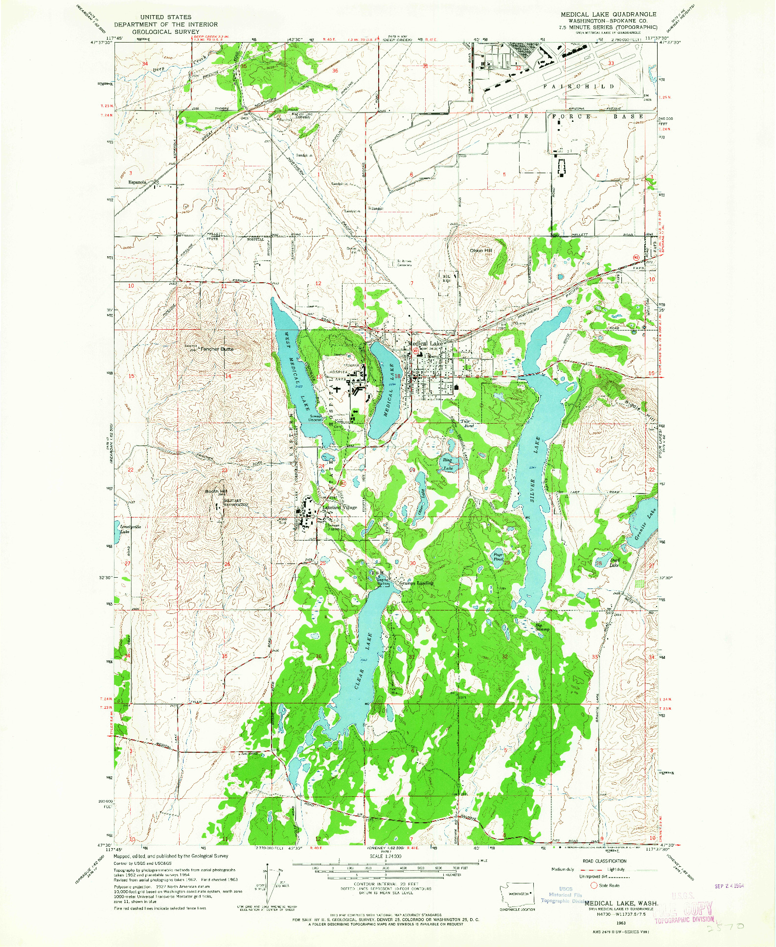 USGS 1:24000-SCALE QUADRANGLE FOR MEDICAL LAKE, WA 1963