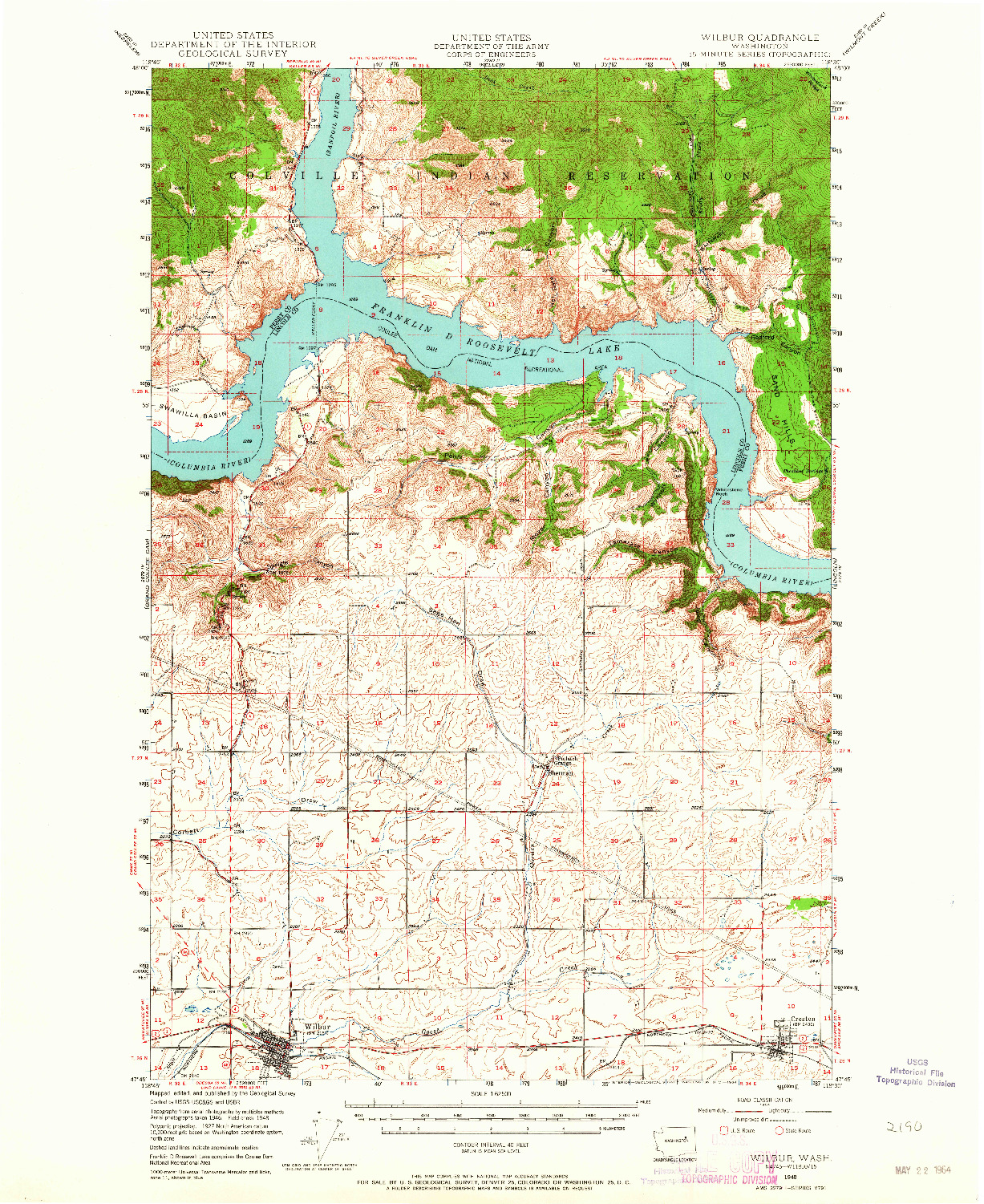 USGS 1:62500-SCALE QUADRANGLE FOR WILBUR, WA 1948