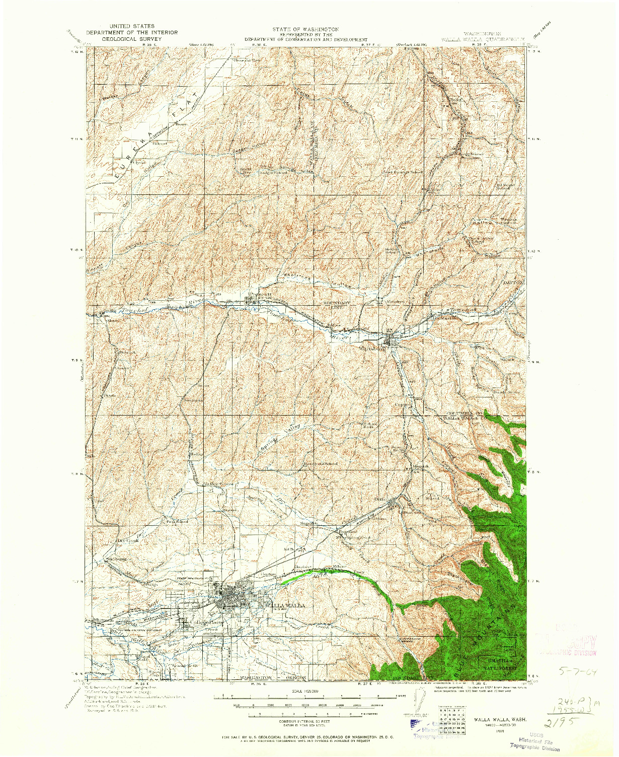 USGS 1:125000-SCALE QUADRANGLE FOR WALLA WALLA, WA 1919