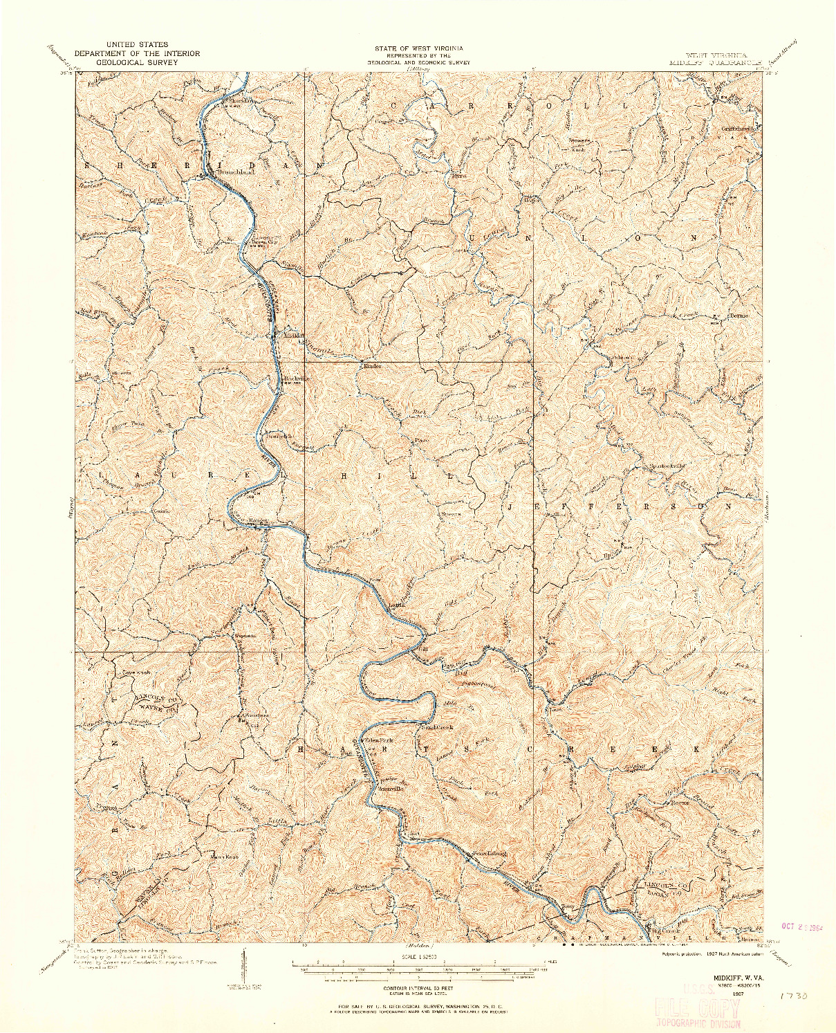 USGS 1:62500-SCALE QUADRANGLE FOR MIDKIFF, WV 1907