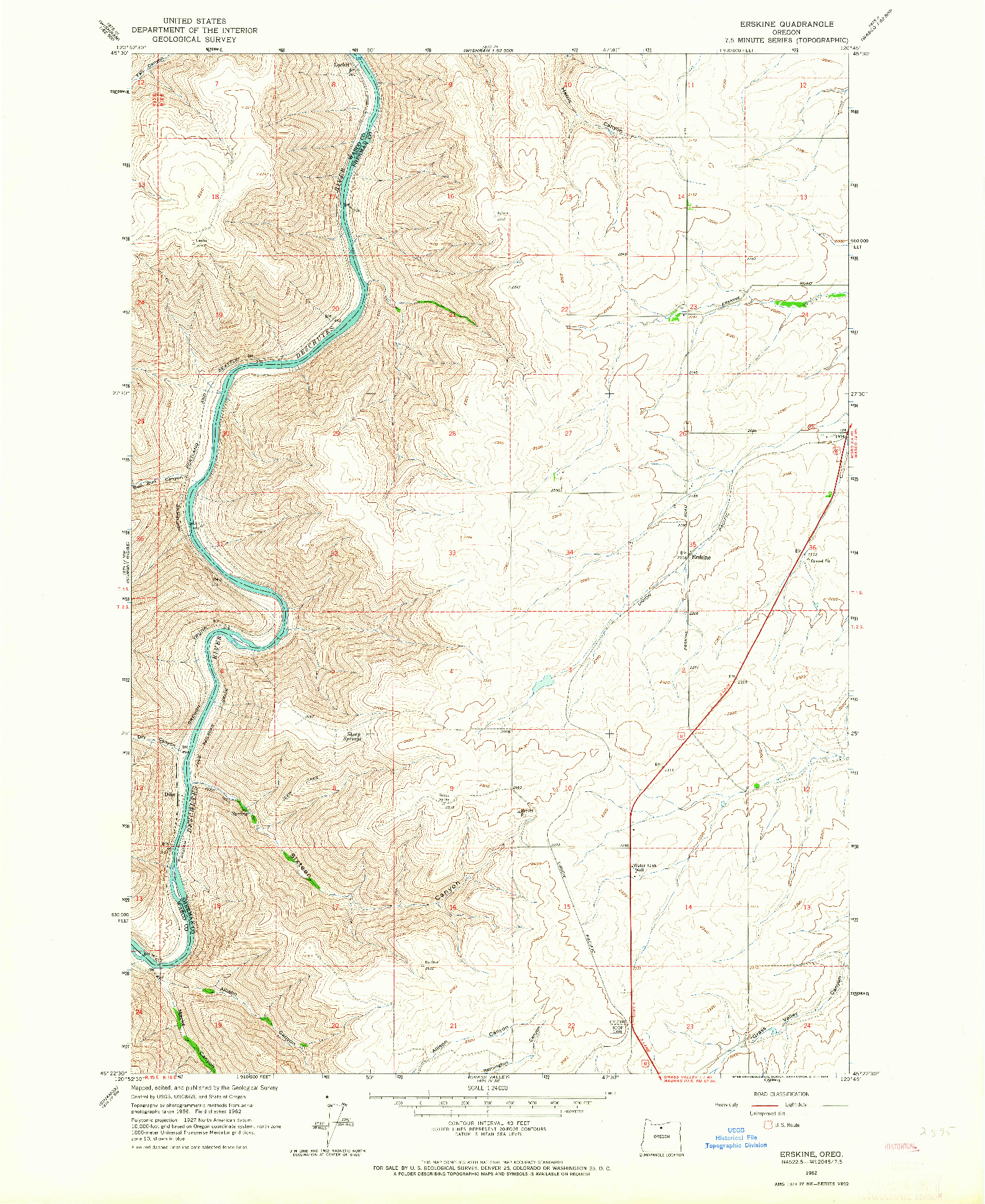USGS 1:24000-SCALE QUADRANGLE FOR ERSKINE, OR 1962