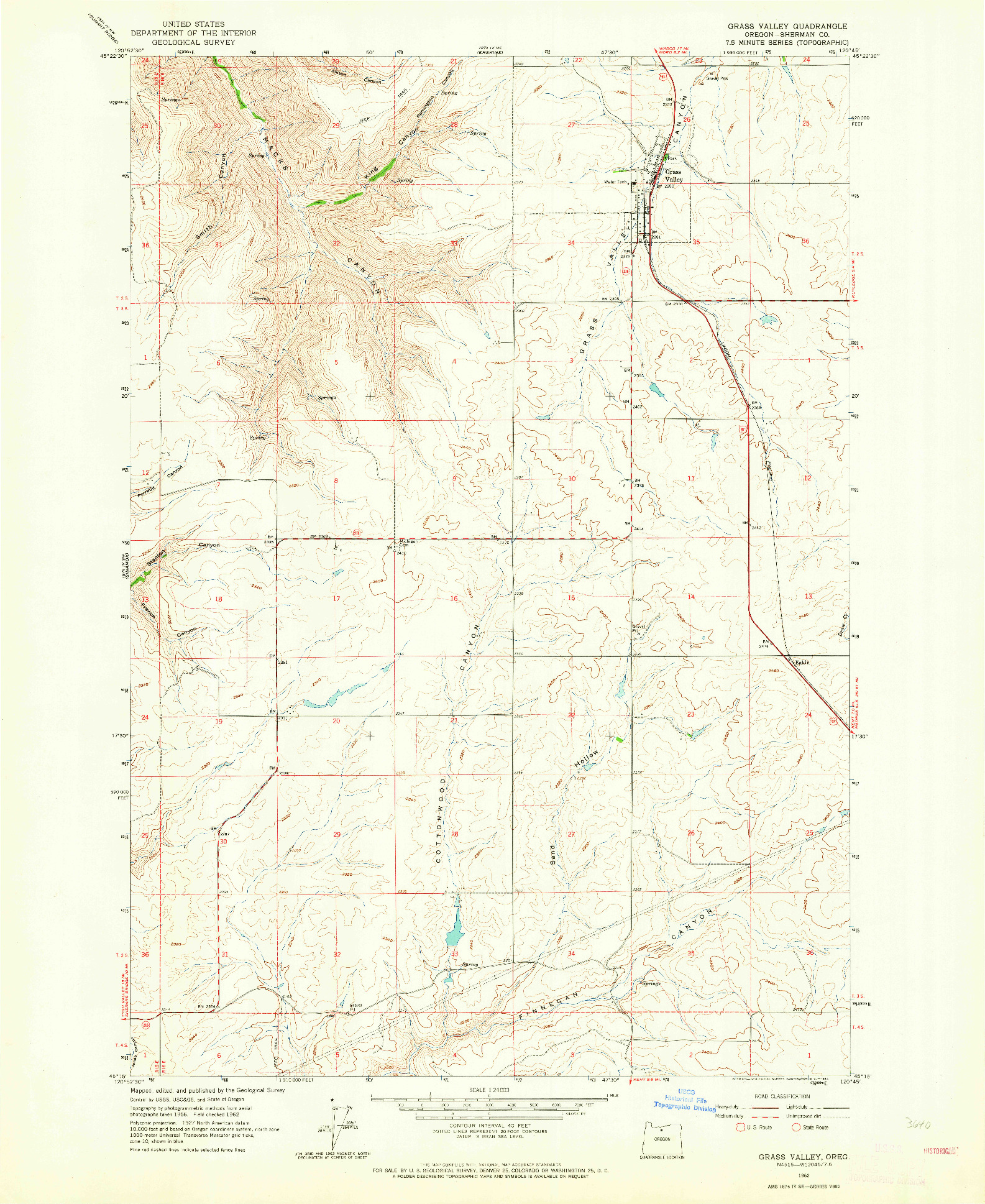 USGS 1:24000-SCALE QUADRANGLE FOR GRASS VALLEY, OR 1962