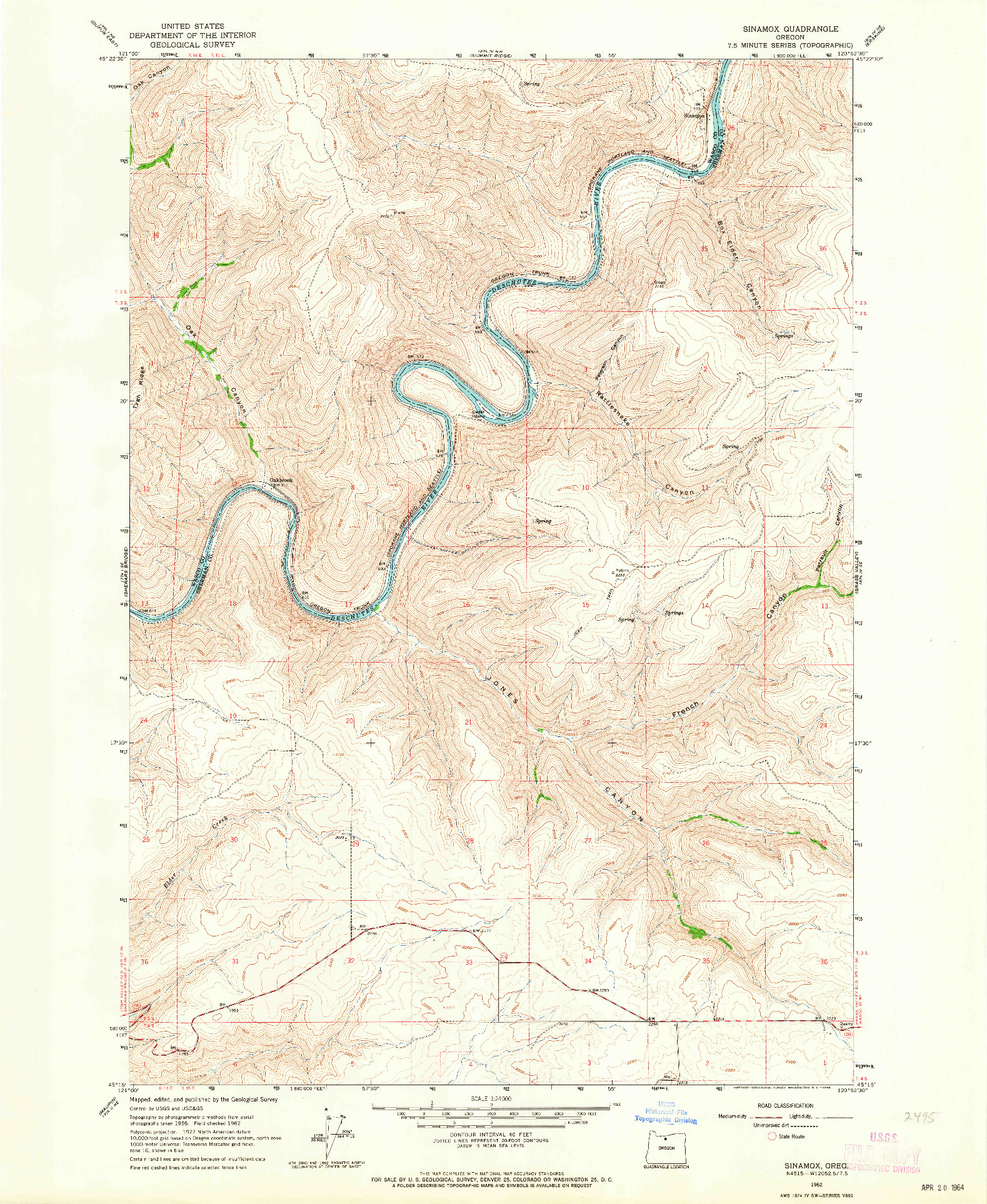 USGS 1:24000-SCALE QUADRANGLE FOR SINAMOX, OR 1962