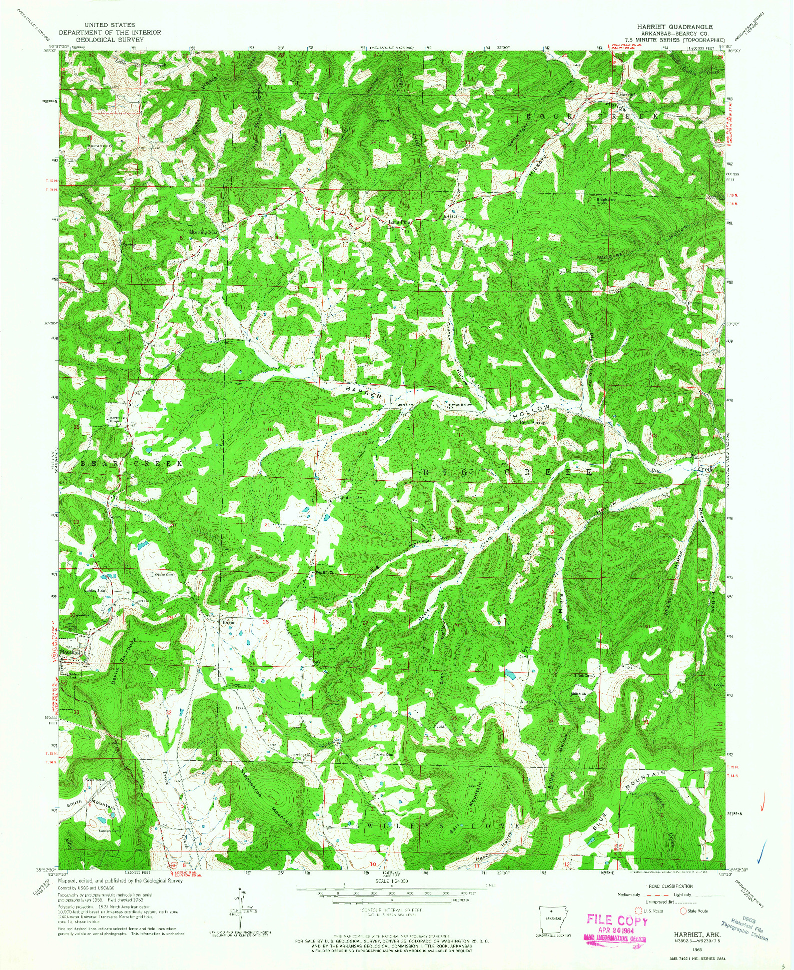 USGS 1:24000-SCALE QUADRANGLE FOR HARRIET, AR 1963