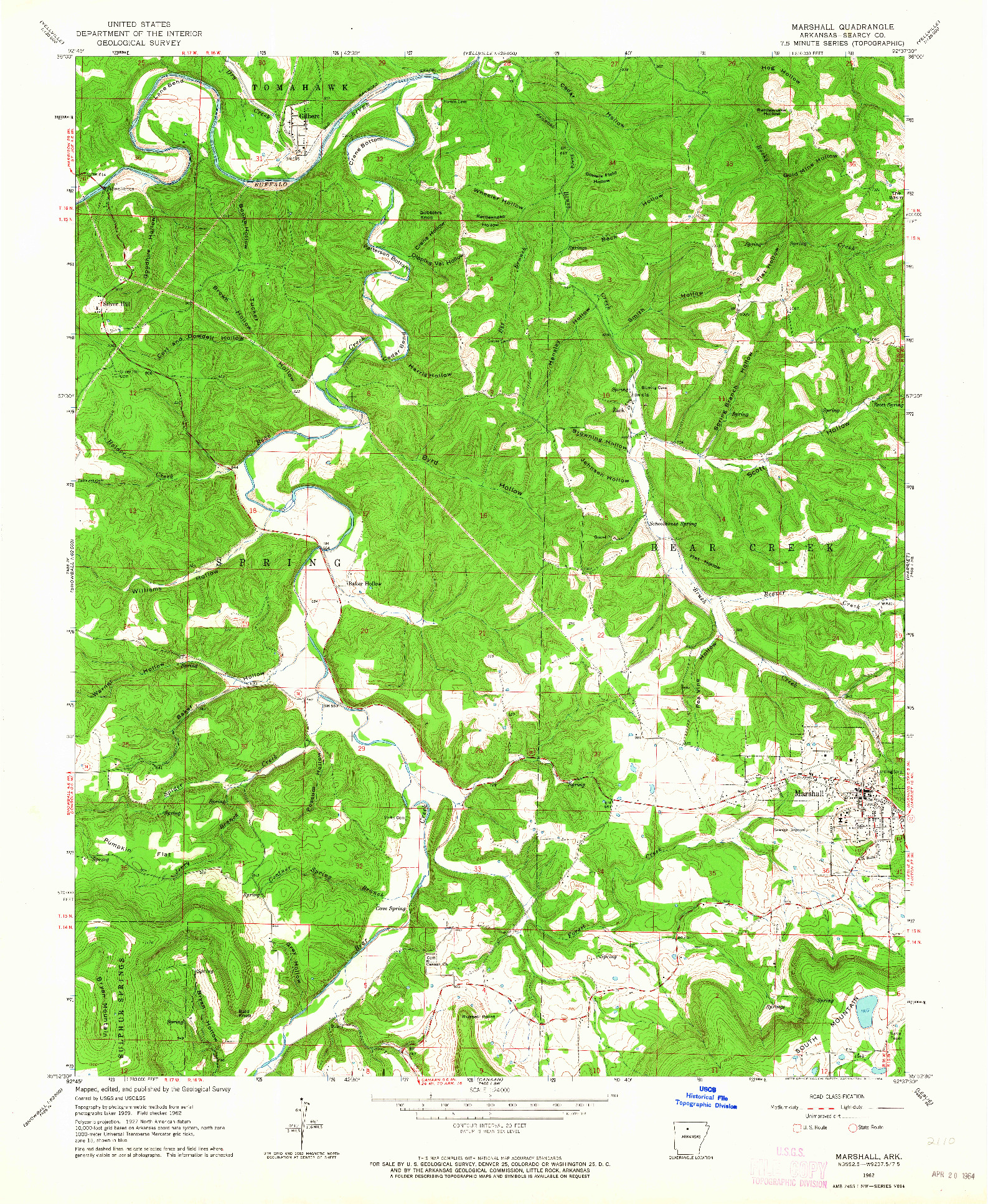 USGS 1:24000-SCALE QUADRANGLE FOR MARSHALL, AR 1962