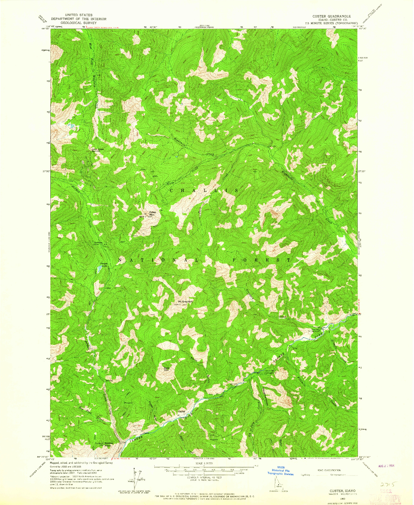 USGS 1:24000-SCALE QUADRANGLE FOR CUSTER, ID 1963