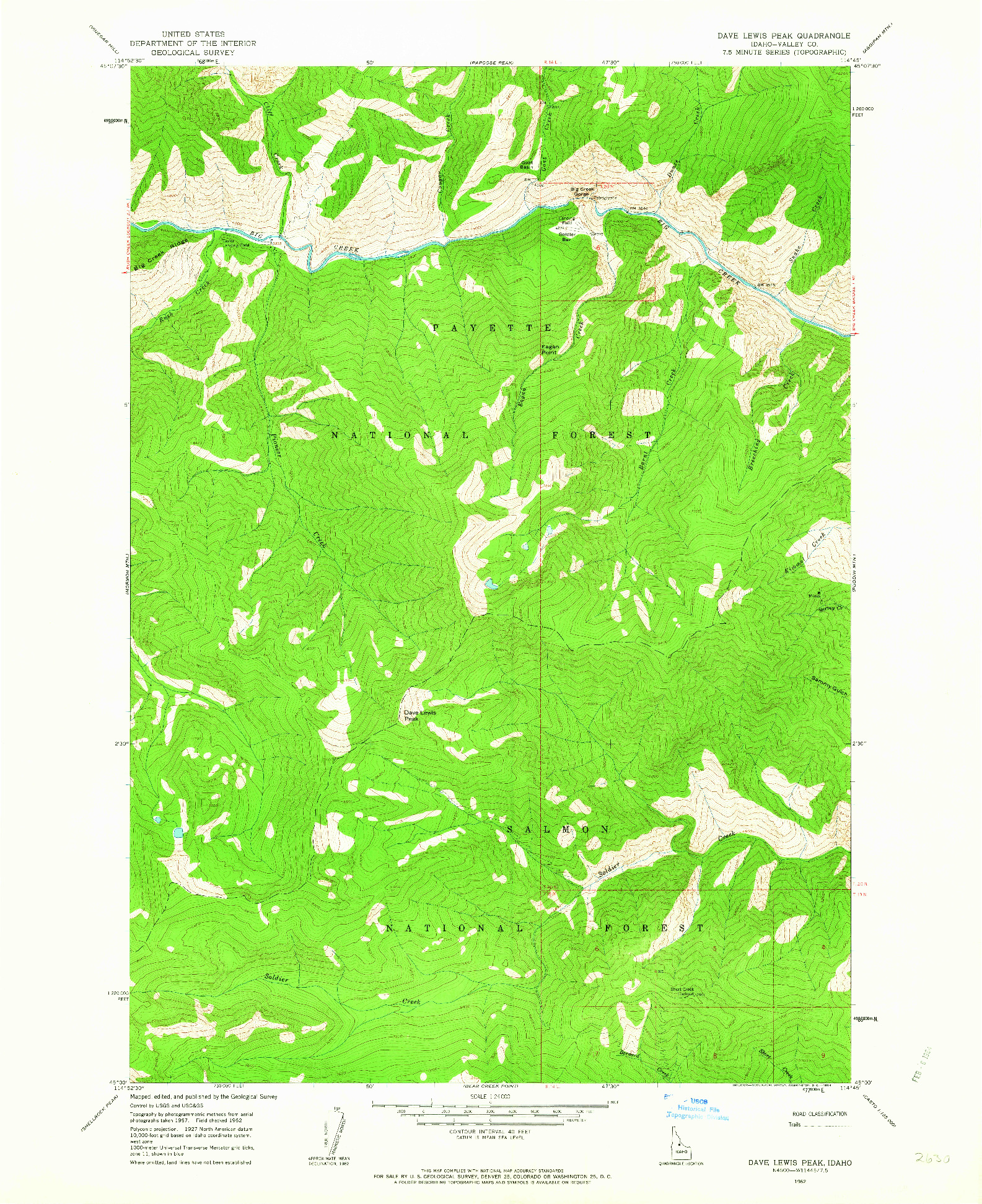 USGS 1:24000-SCALE QUADRANGLE FOR DAVE LEWIS PEAK, ID 1962